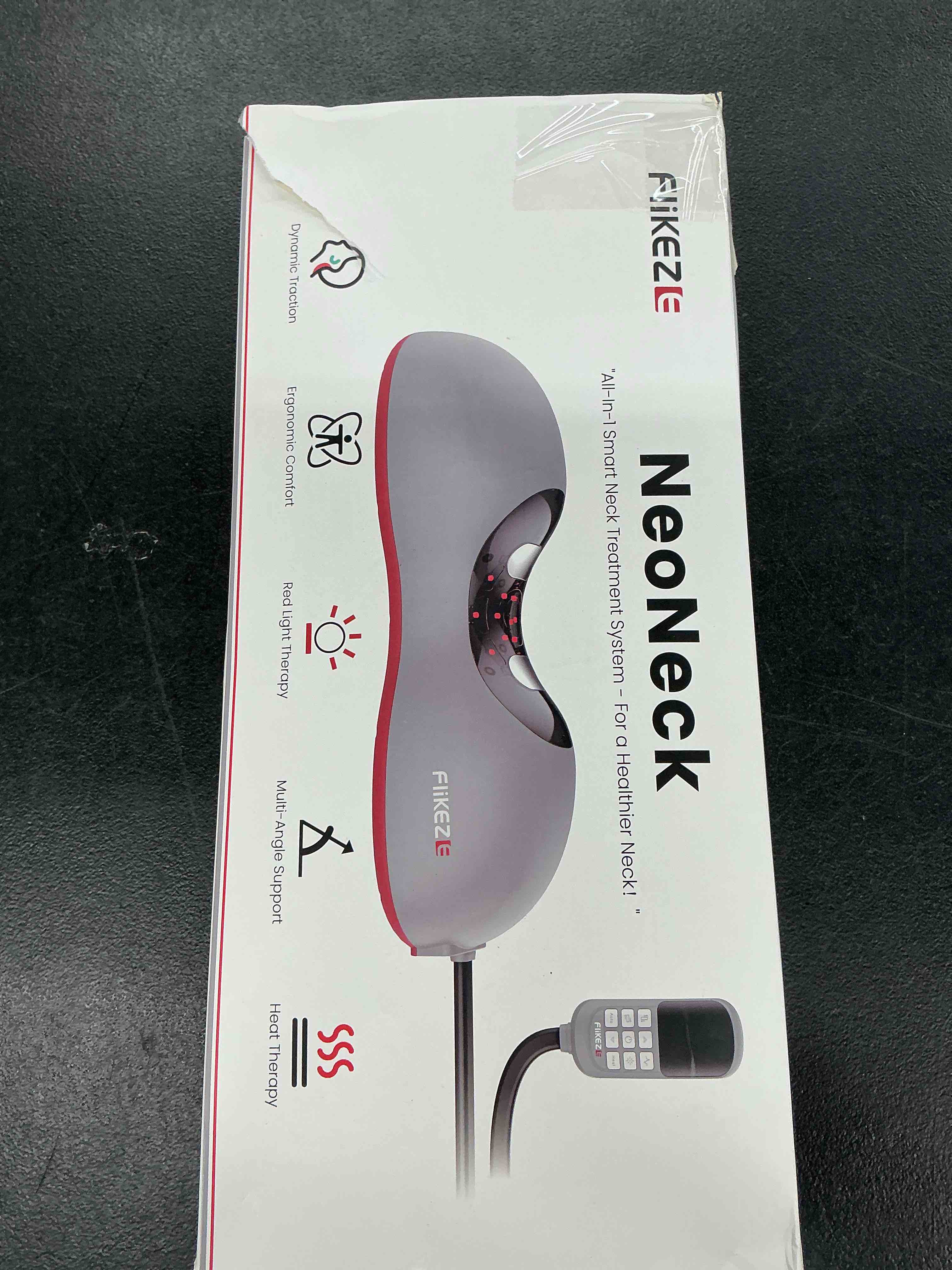 Condition photo showing Good Condition for heated neck stretcher with red light therapy, wireless cervical traction device for tmj pain relief and shoulder relaxer, neck traction massager pillow for home/office used, grey
