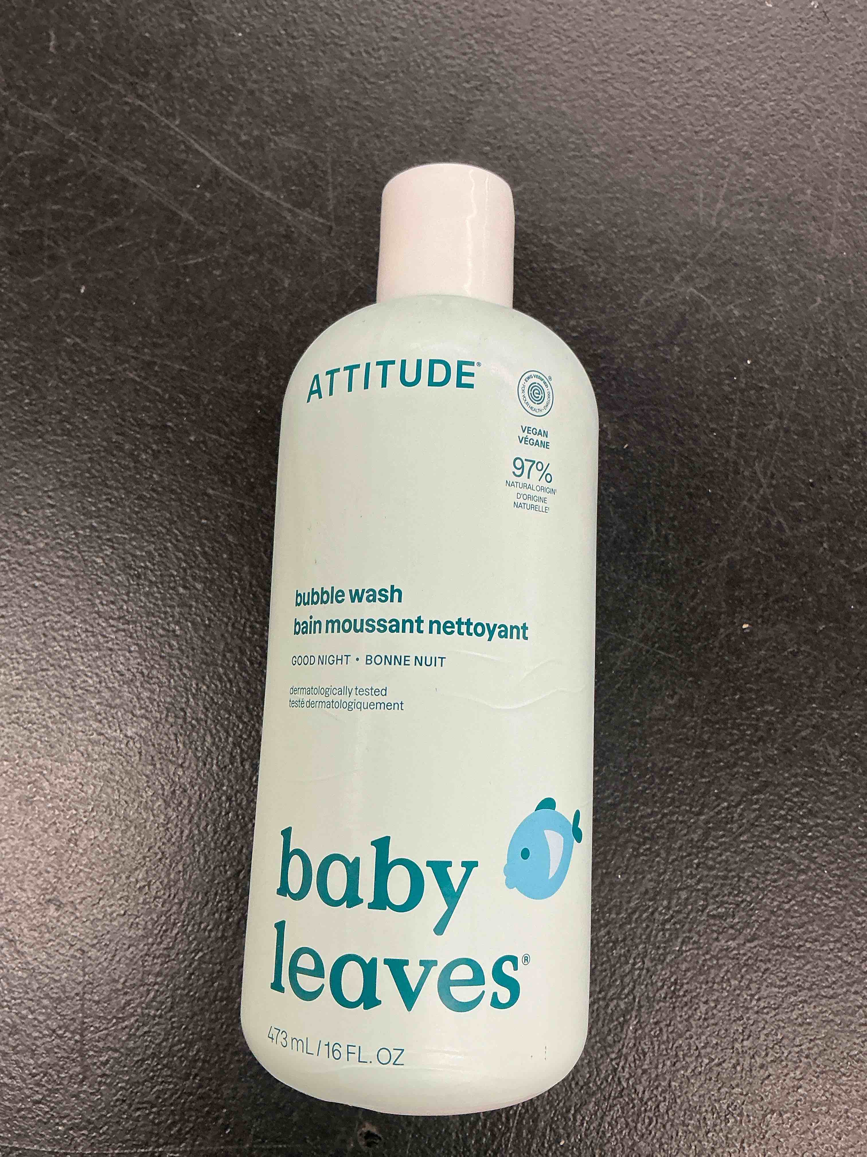 attitude 2-in-1 shampoo and body wash for baby, ewg verified, dermatologically tested, vegan, good night, 16 fl oz
