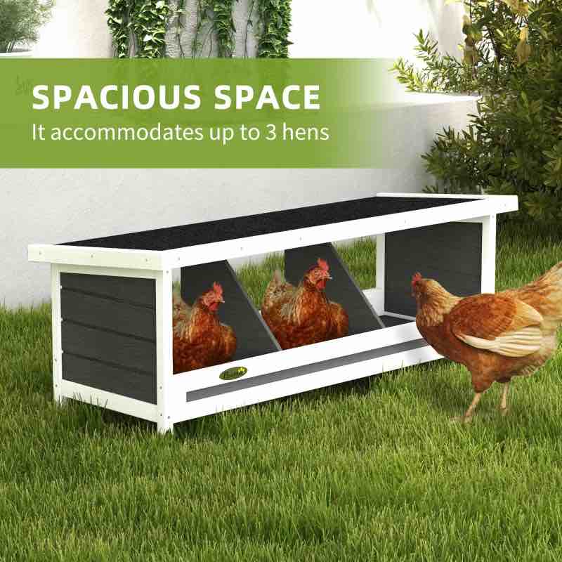 PawHut Wood Nesting Boxes Chicken Coop Accessories for Up to 3 Chickens, with Asphalt Roof, Gray