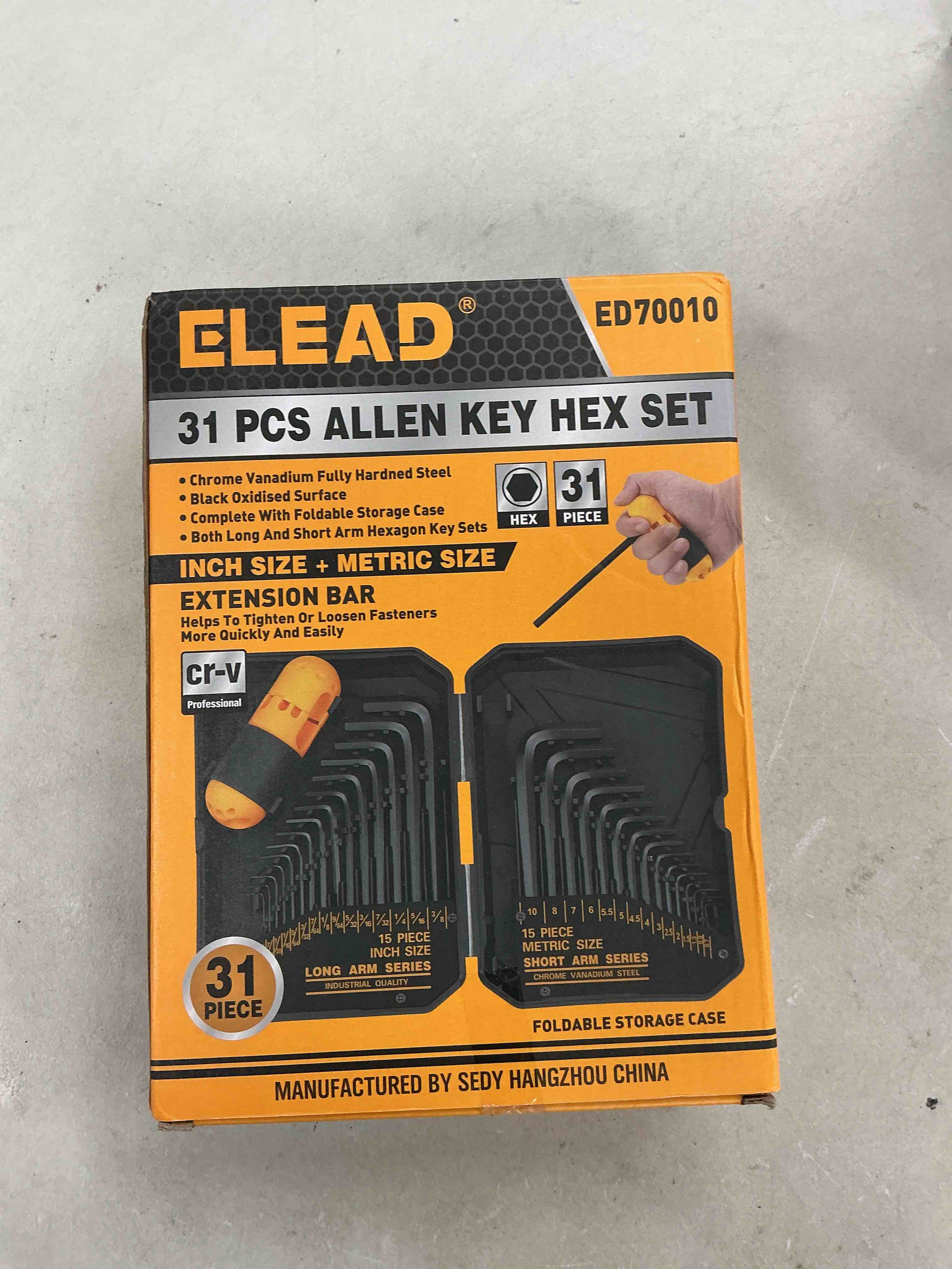 Condition photo showing Good Condition for elead 31-piece hex key set - allen wrench set, sae and metric allen keys mm(0.7mm-10mm) sae(0.028"-3/8) heat-treated, torque handle, high leverage, long & short keys, easy organization