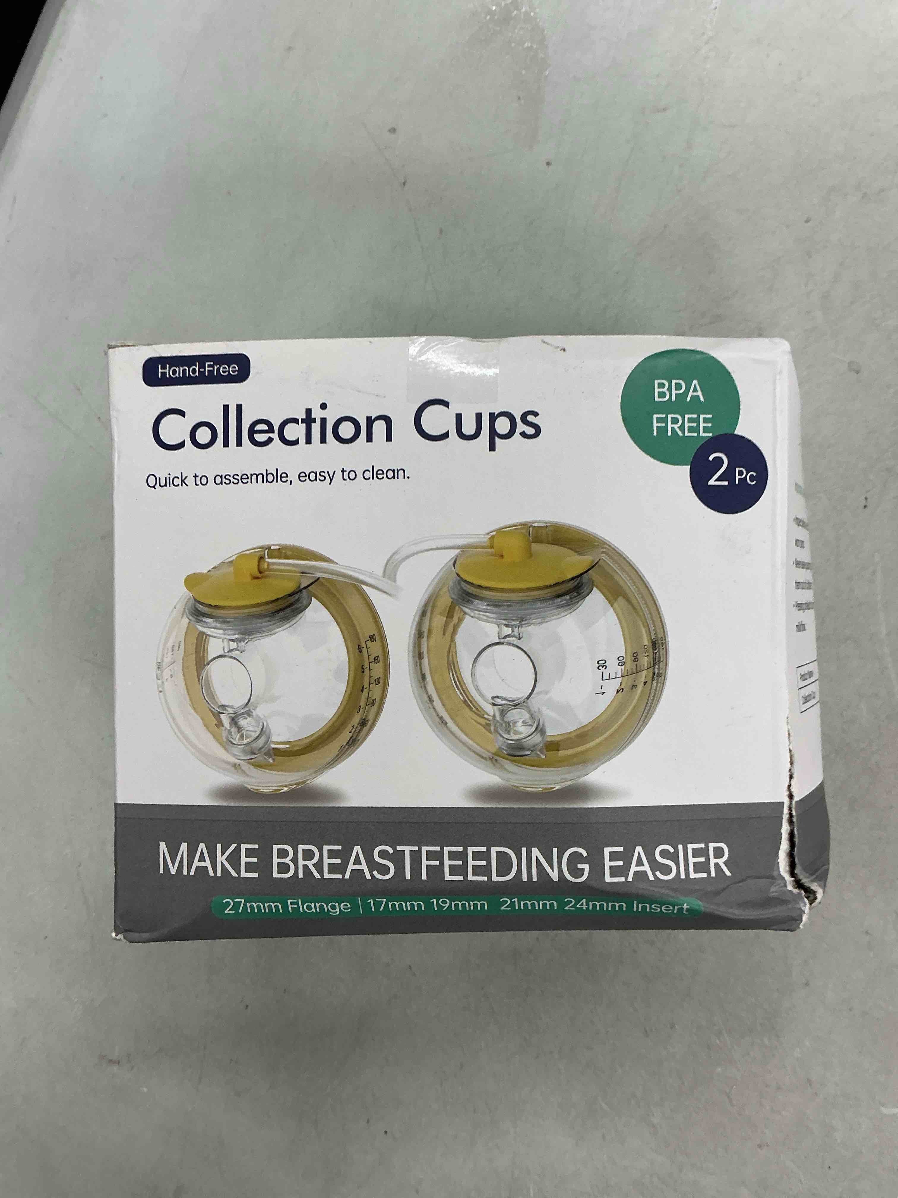 Condition photo showing Good Condition for hands-free collection cups for medela breast pumps - only compatible with freestyle flex/swing maxi/solo pump parts, includes 27mm flange + 17/19/21/24mm inserts
