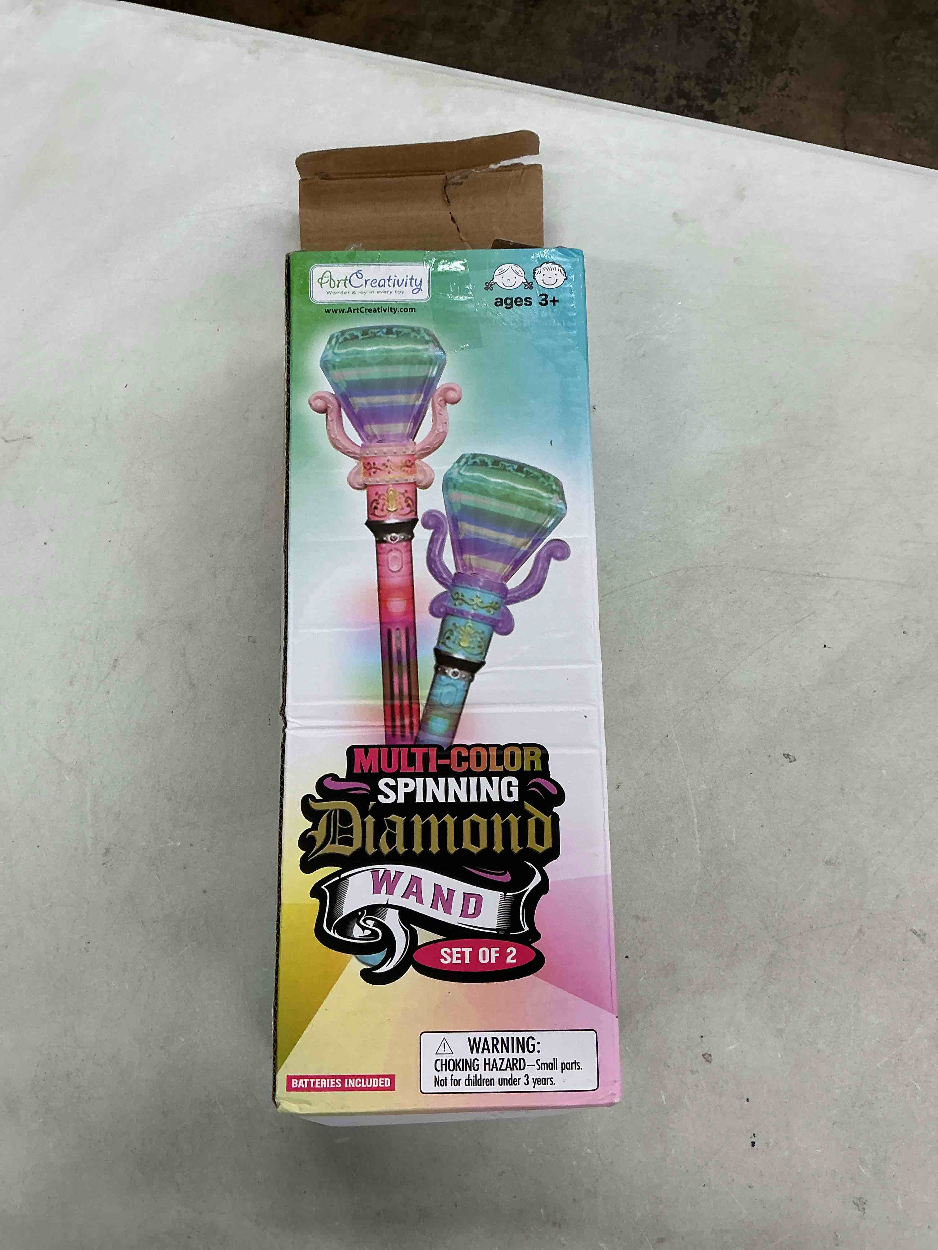 Condition photo showing Good Condition for artcreativity light up princess wands for kids (set of 2, 14" long) - pink and blue fairy wands with spinning leds, batteries included - light up wand for girls and boys, perfect pretend play toys 2 pack