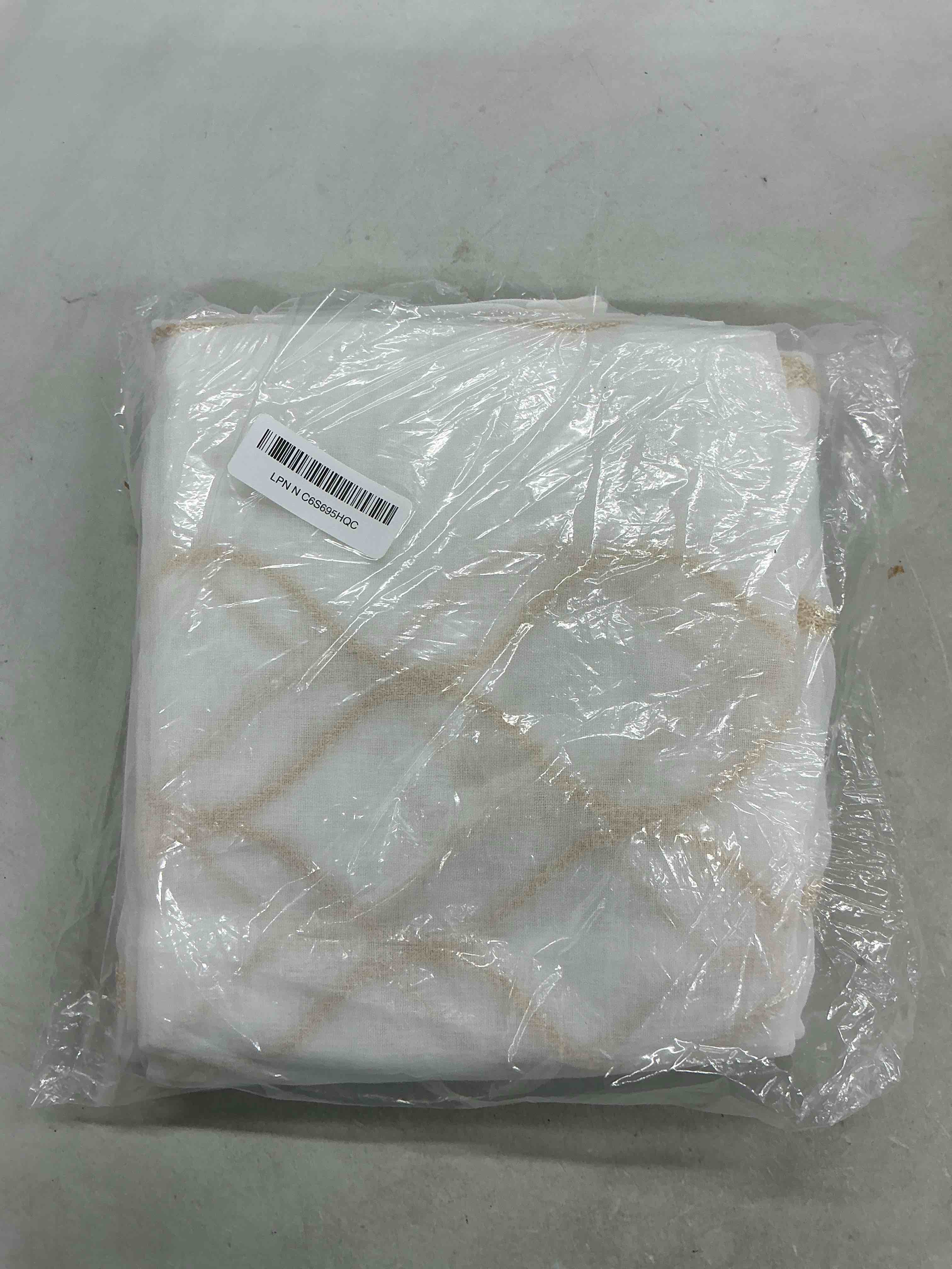 Condition photo showing Good Condition for amazon basics 2-piece embroidery sheer curtain set, light filtering hollow drapes for living room and bedroom, 52" w × 84" l, white scale