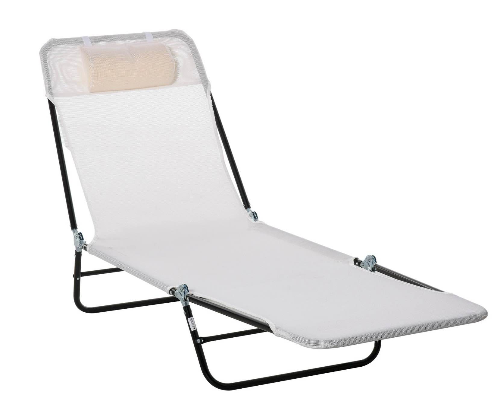 Outsunny Portable Sun Lounger, Lightweight Folding Chaise Lounge Chair w/ Adjustable Backrest & Pillow for Beach, Poolside and Patio, cream 