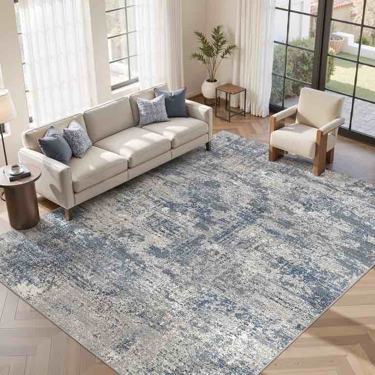 UERMEI 9'x12' Washable Area Rugs for Living Room, Modern Abstract Printed Carpet, Non Slip Indoor Rug for Bedroom Home Decor Carpets, Speckles Blue