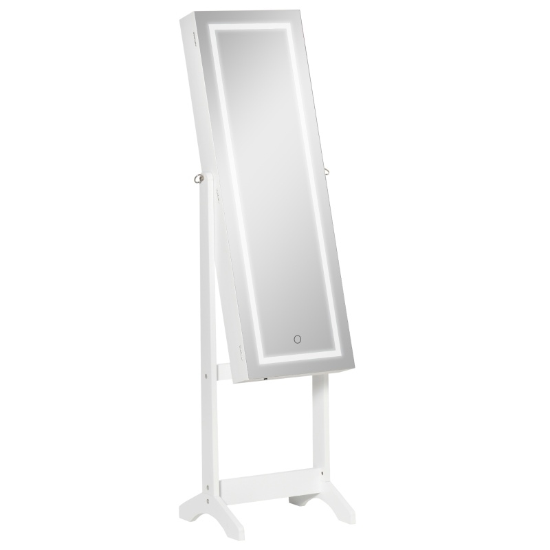 KOSMONIA  55.51 X 17.72” Full-Length Mirror Jewelry Storage Armoire w/ Lockable Door & Key, White