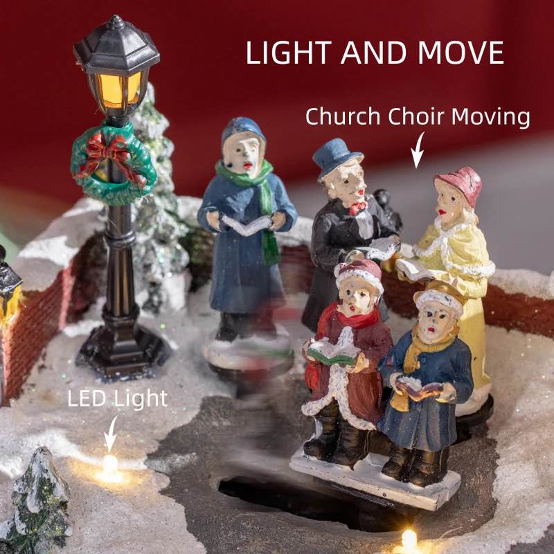 HOMCOM Christmas Village, Choir Animated Winter Wonderland Set with Multicolored LED Light, Battery Operated Christmas Decoration