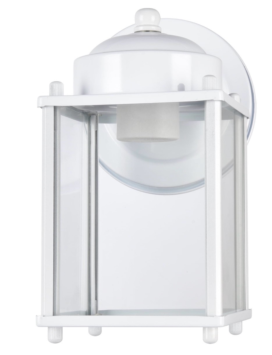 Mainstays 8" Classic White Outdoor Wall Light, Metal Fixture Clear Glass Lens, Bulb Not Included