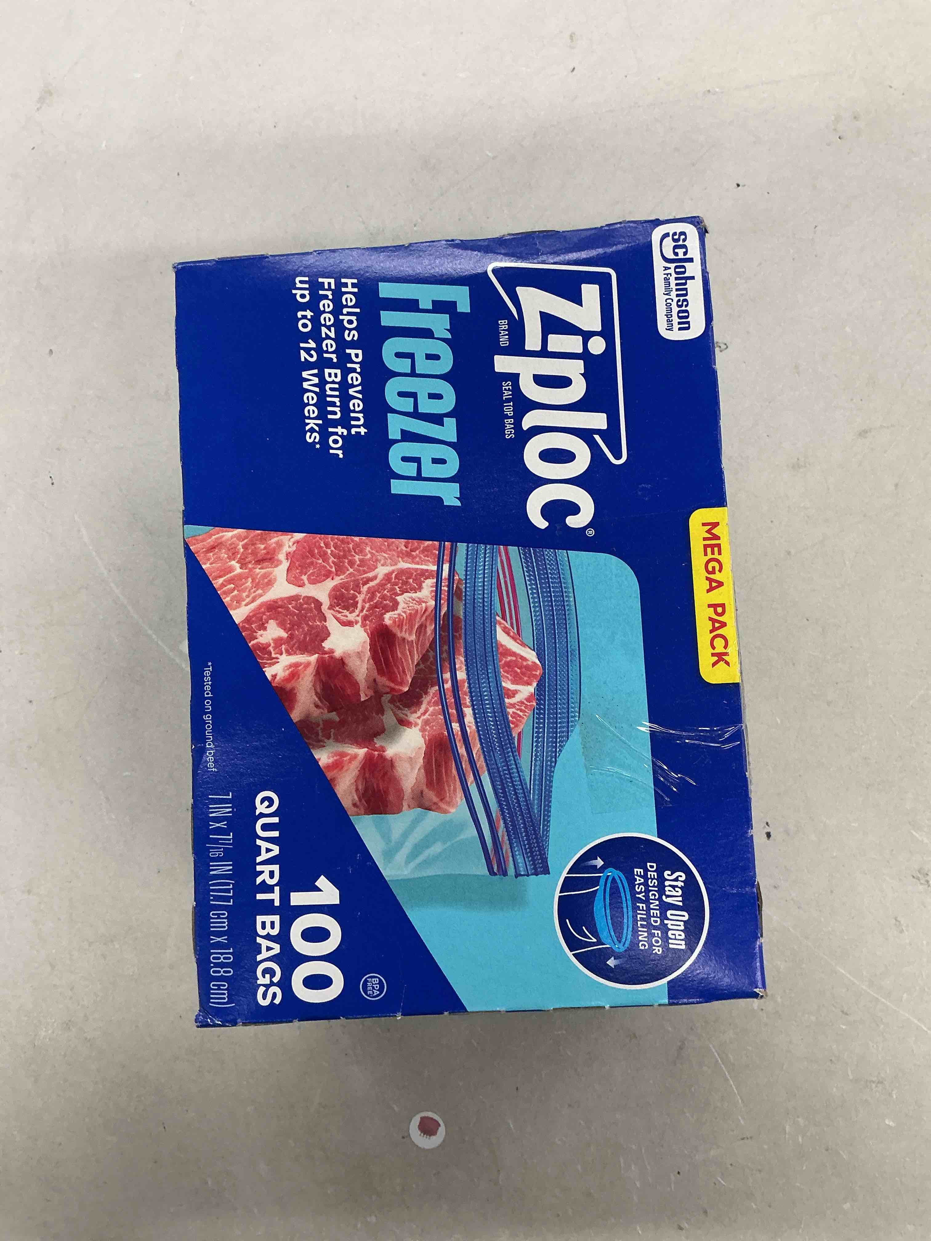 Condition photo showing Good Condition for ziploc quart food storage freezer bags, stay open design with stand-up bottom, easy to fill, 100 count