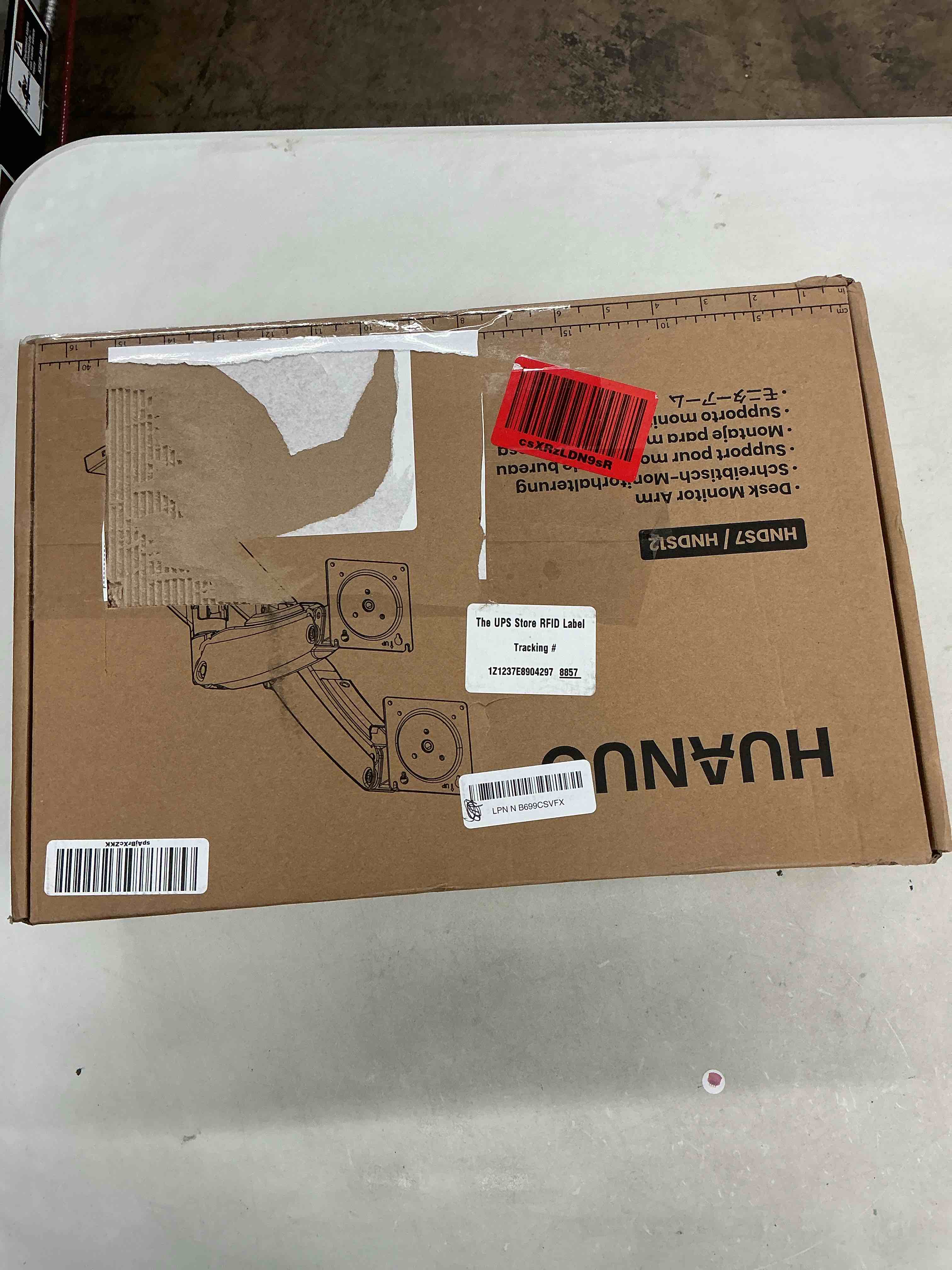 Condition photo showing New/Like New for huanuo nitroglide™ dual monitor stand for 13?–40?, premium dual monitor mount with usb, height adjustable monitor stand for 2 monitors, vesa mount with clamp/grommet base, holds 26.4lbs per arm, hnds7 13-40 inch