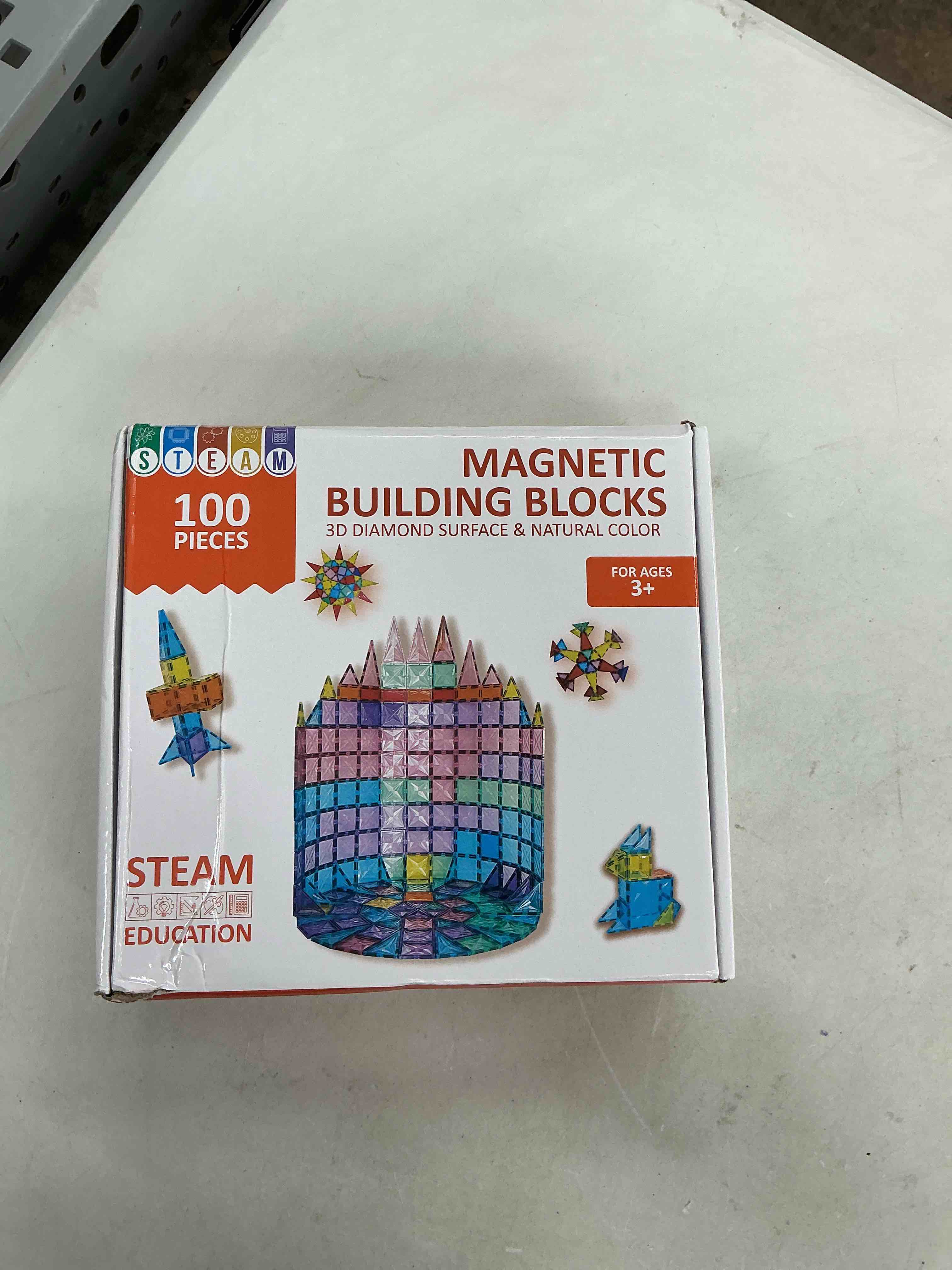 Condition photo showing Good Condition for magnetic tiles, 100pcs magnetic blocks set, 4d diamond magnet building blocks, stem preschool educational magnet toys gift for kids, boys and girls 3 4 5 6 7 8+ year old 100pcs magnetic tiles