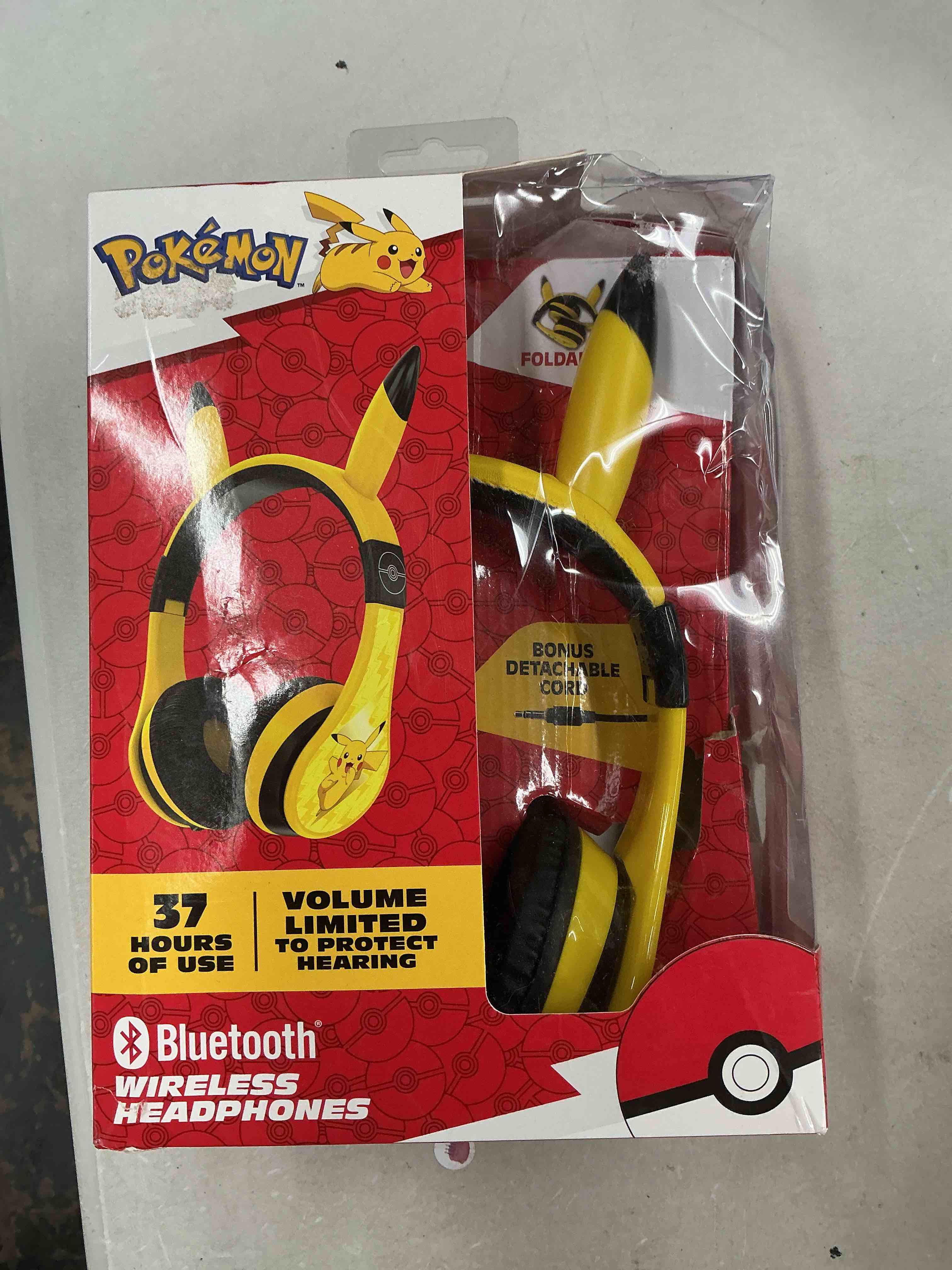 Condition photo showing New/Like New for ekids pokemon kids bluetooth headphones, wireless headphones with microphone includes aux cord, volume reduced kids foldable headphones for school, home, or travel,yellow