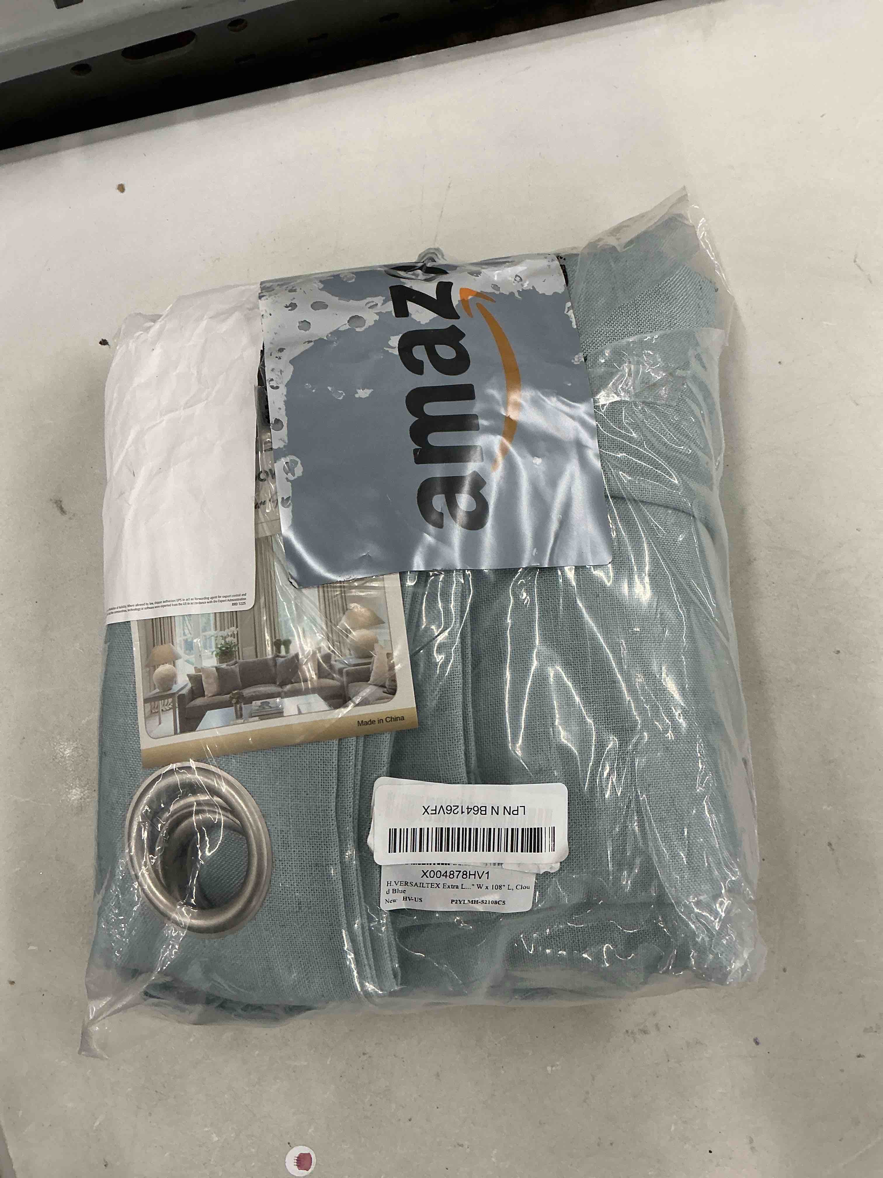 Condition photo showing Good Condition for h.versailtex extra long linen curtains 108 inches for living room set of 2 panels grommet drapes light filtering privacy curtains for patio door, 52" w x 108" l, cloud blue 52"w x 108"l (pack of 2) cloud blue