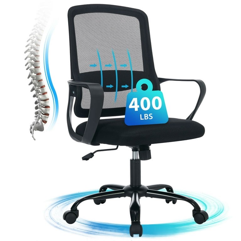 JONPONY Big and Tall Office Chair 400LBS Ergonomic Office Chair with Lumbar Support, Adjustable Armrest and Headrest Mesh Chair,8 Hours Heavy Duty Design,Black