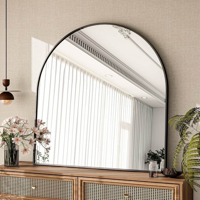 BEAUTYPEAK 31"x 32" Bathroom Mirror Wall Vanity Arched Mirror, Black