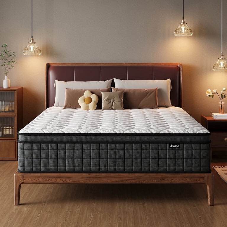 gunugu King Mattress, 12 inch King Size Mattress in a Box, Memory Foam Hybrid Mattress with Individual Pocket Spring, Medium Firm