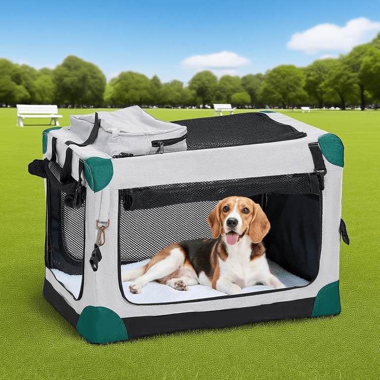Nomipaw 30 Inch Portable Dog Crate Soft Collapsible,3-Door Travel Pet Crate for Small/Medium Dogs Indoor & Outdoor with Durable Mesh Windows & Storage Bag,Gray