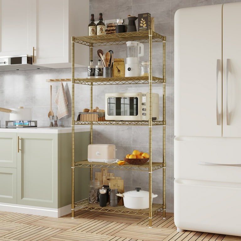 Ktaxon 5-Tier Wire Shelving Unit, Steel Storage Rack for Garage Office Kitchen Gold, 30" W x 14" D x 60" H