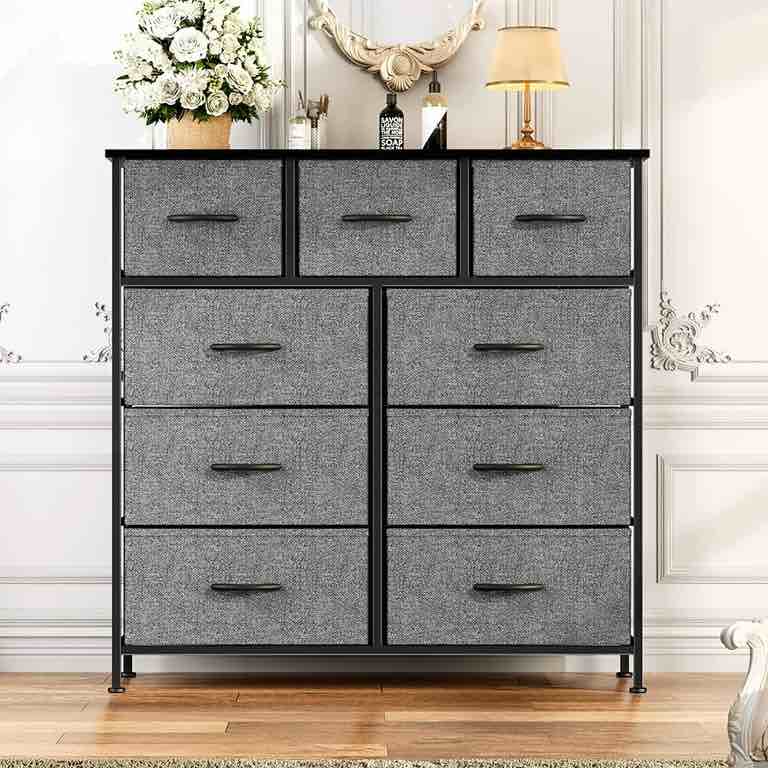 edx Fabric Dresser for Bedroom 9 Drawer, Grey