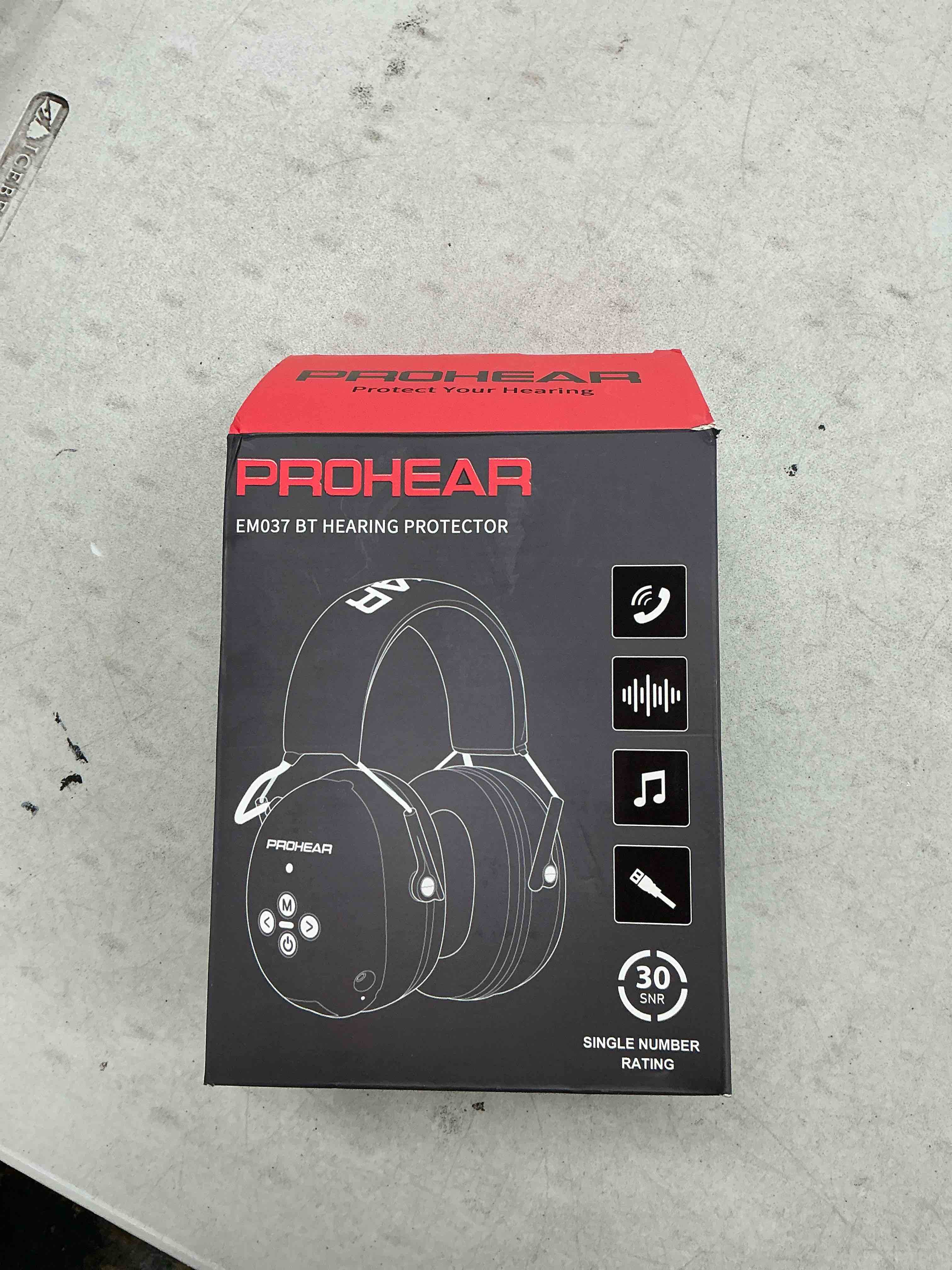 Condition photo showing Good Condition for prohear 037 bluetooth 6.0 hearing protection headphones with rechargeable 1500mah battery, 30db snr safety noise reduction ear muffs 120h playtime for mowing, workshops, snowblowing - black 037black