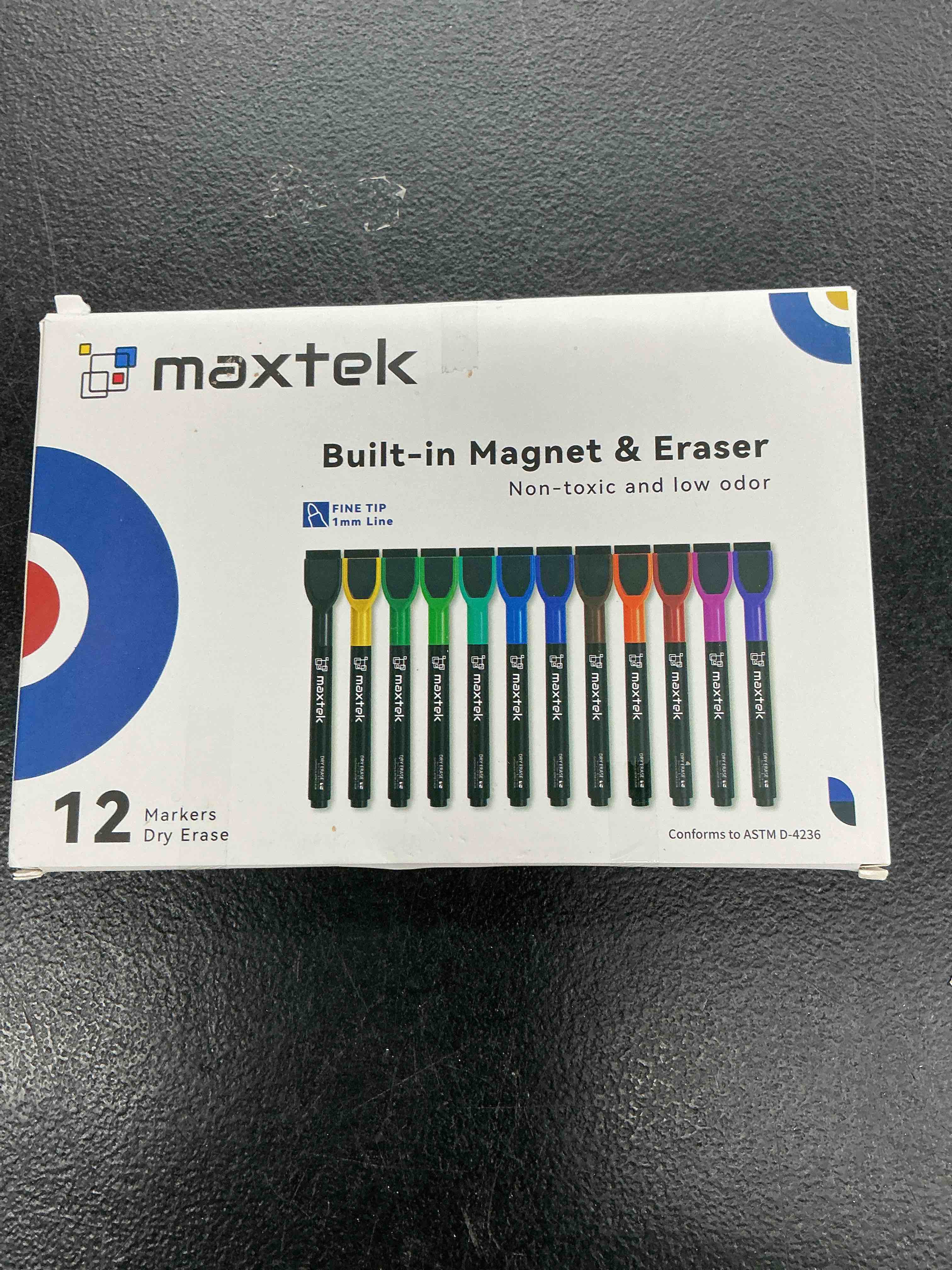 Condition photo showing Good Condition for maxtek magnetic whiteboard markers - 12 count colorful fine tip dry erase markers with eraser for kids, low odor thin markers for calendar boards 12 count 12 colors
