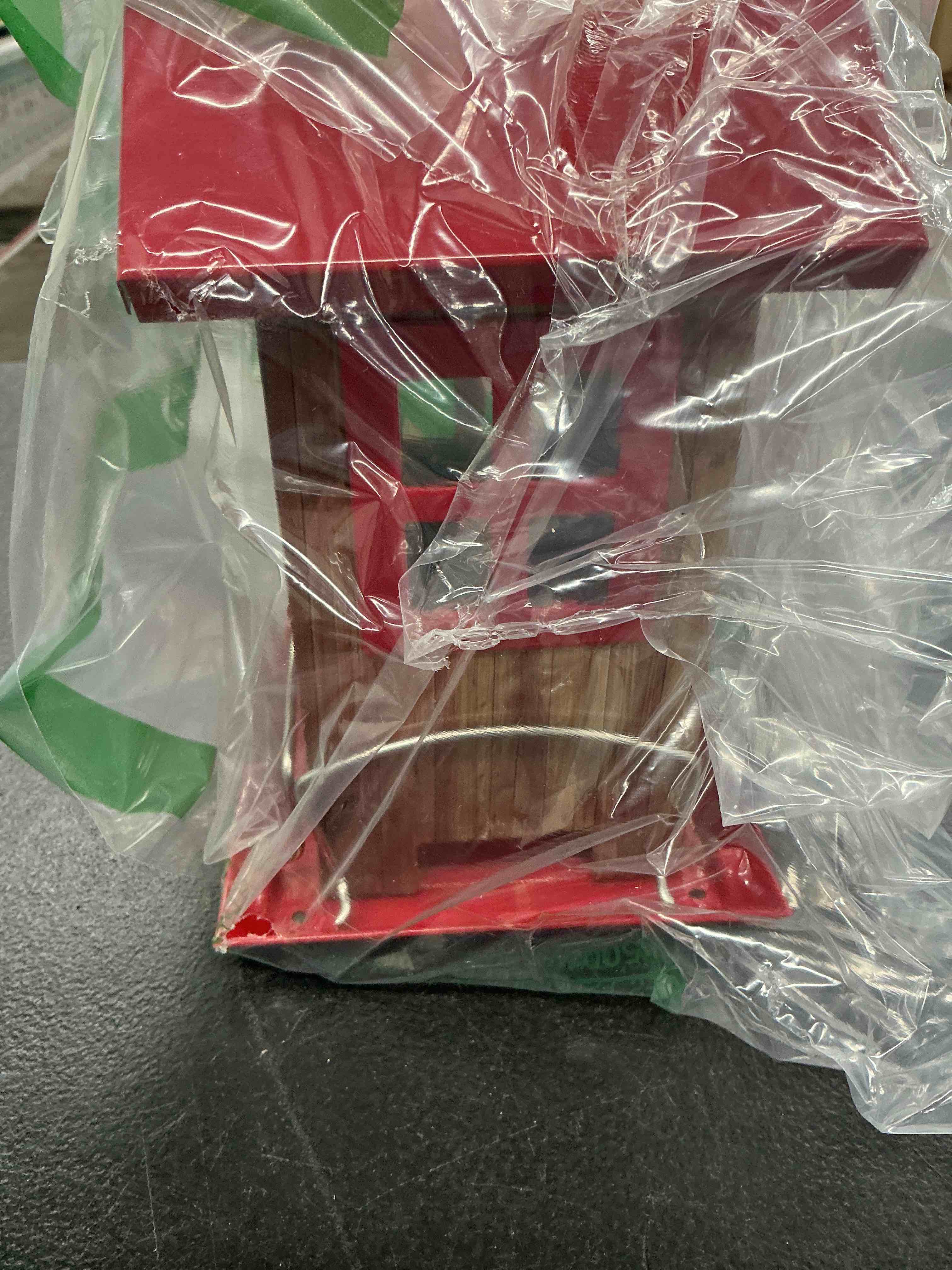 Condition photo showing Good Condition for kingsyard cute bird house feeders for outside, hanging metal bird feeder with 4 ports, outdoor garden yard decorations for cardinals finches chickadees goldfinches & sparrows birds watching red roof & red window
