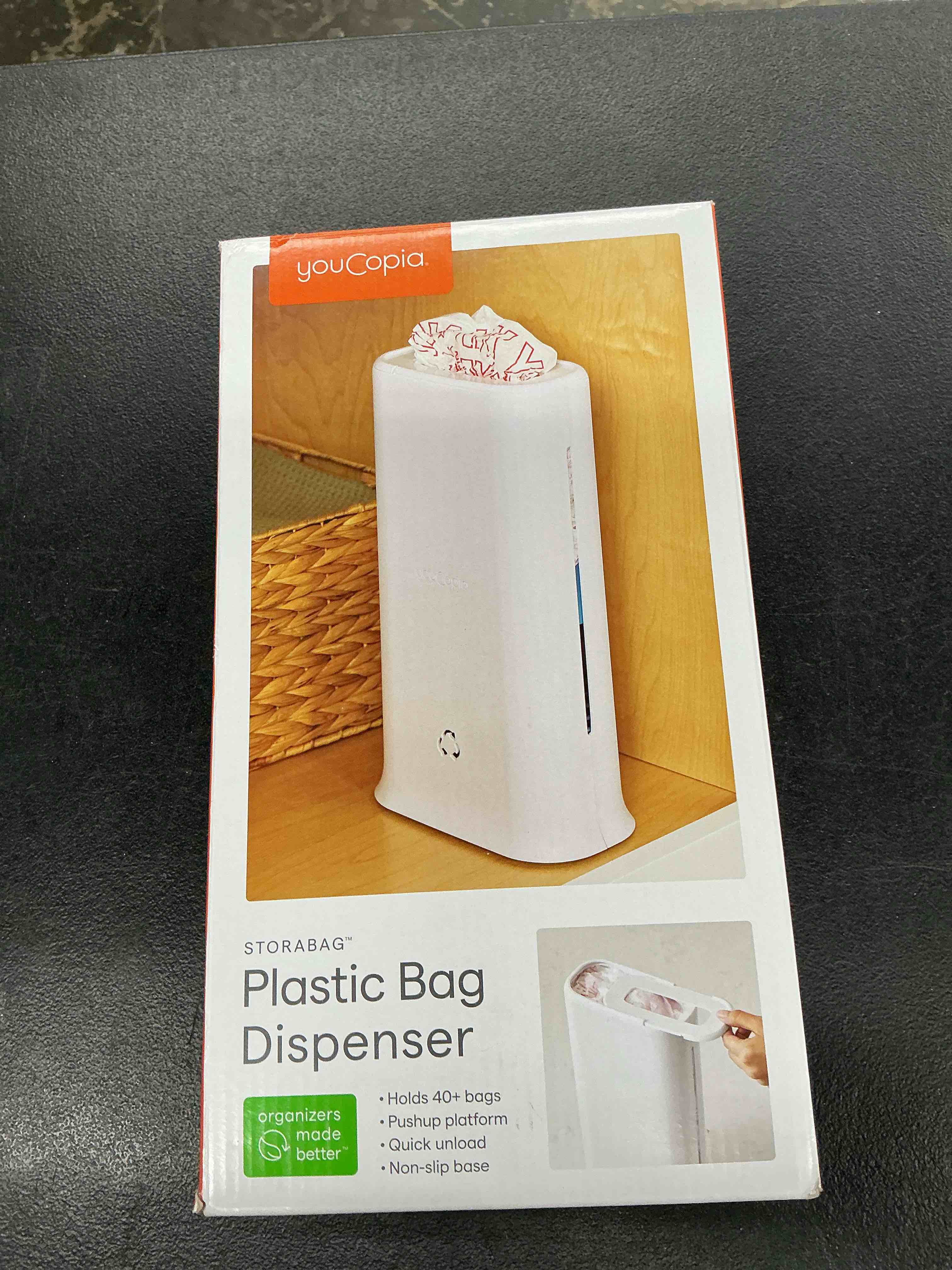 Condition photo showing Good Condition for youcopia storabag plastic bag dispenser, space-saving organizer for kitchen cabinet or pantry storage, one-size, speckled white