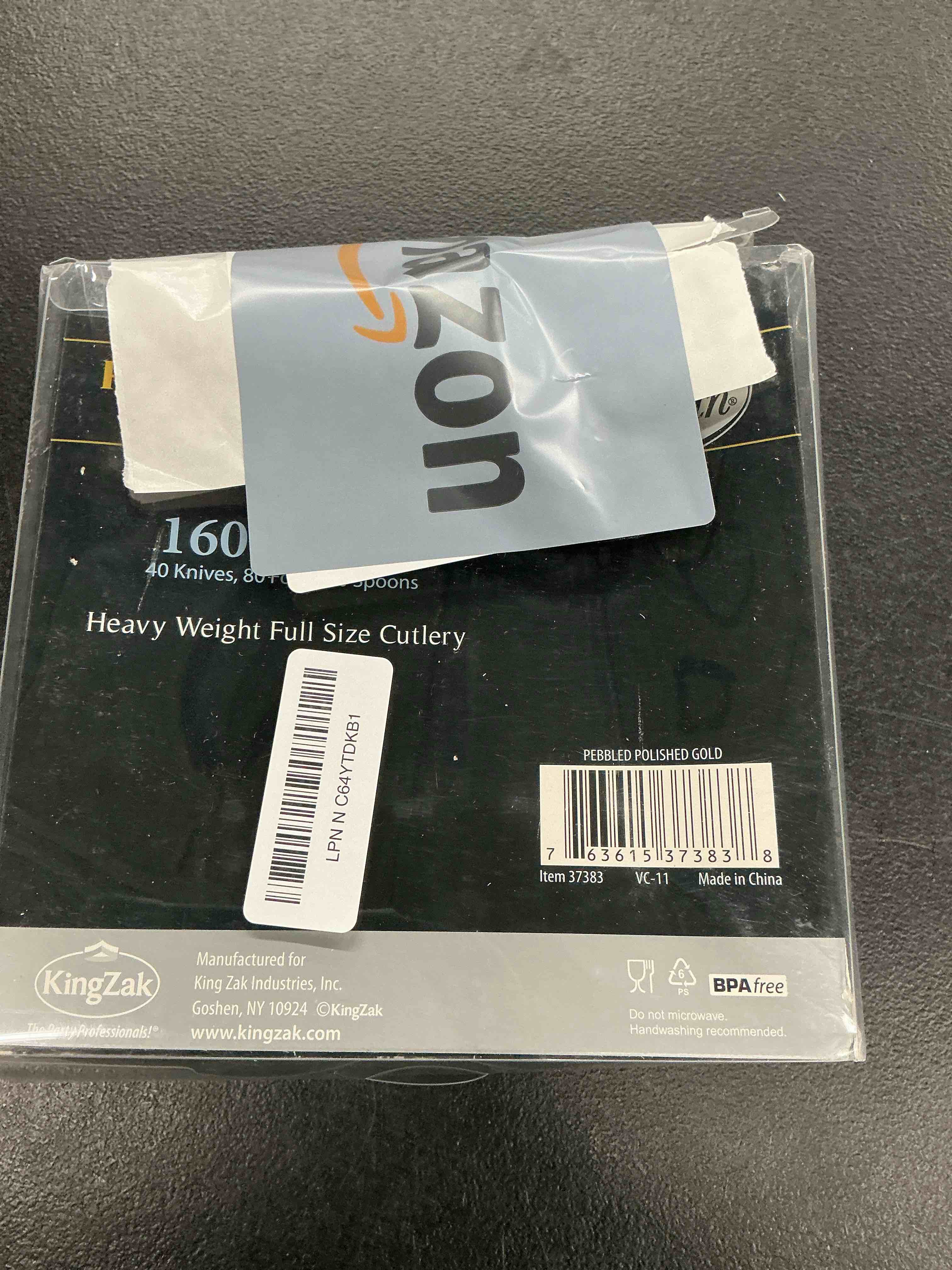 Condition photo showing Good Condition for plastic cutlery silverware extra heavyweight disposable flatware, full size cutlery combo, gold pebbled, 80 forks, 40 spoons, 40 knifes, value pack 160 count pebbled gold