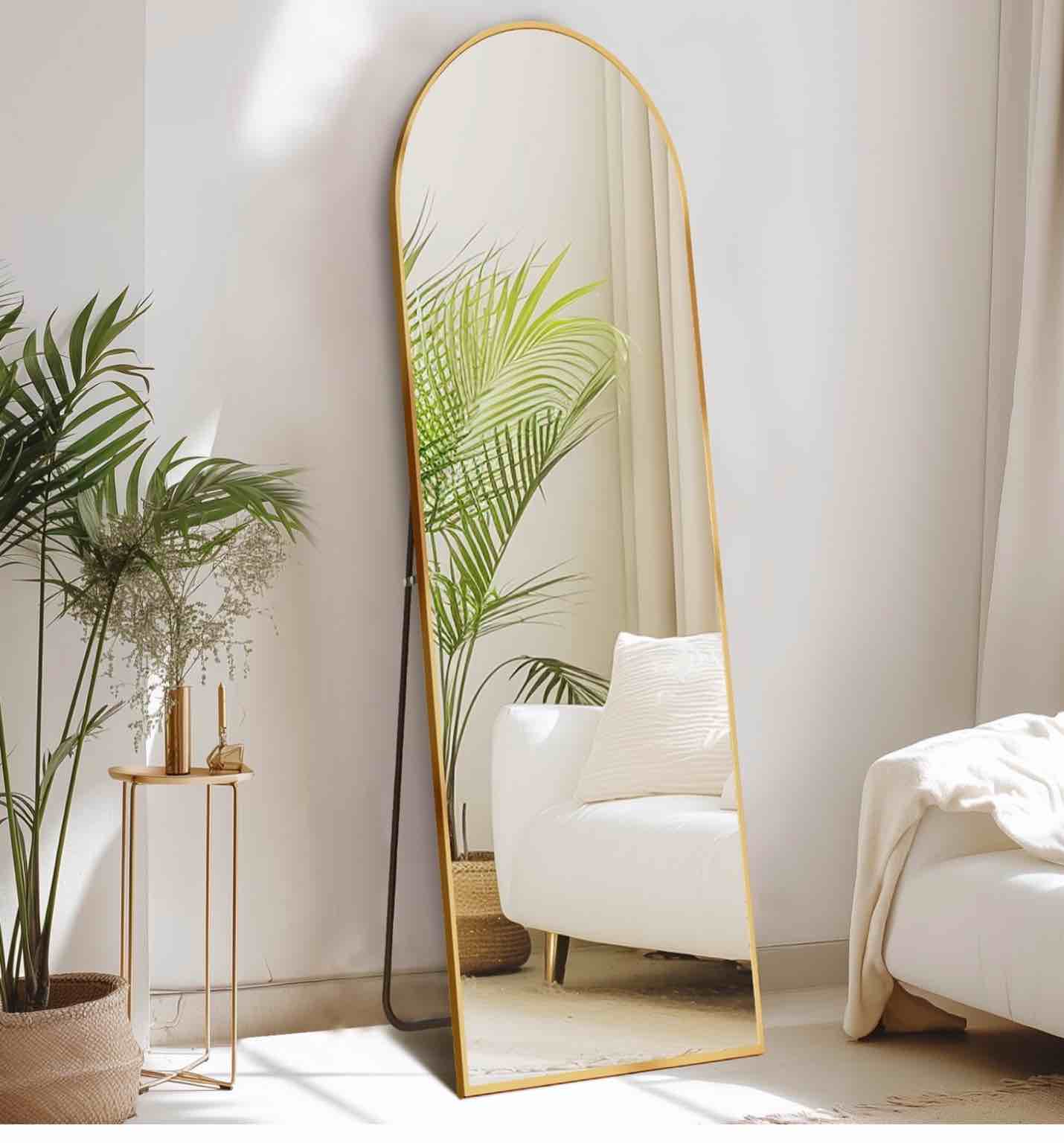 CONCETTA 59"x16" Arched Full Length Mirror, Full Body Standing Mirror Floor Mirrors, Gold