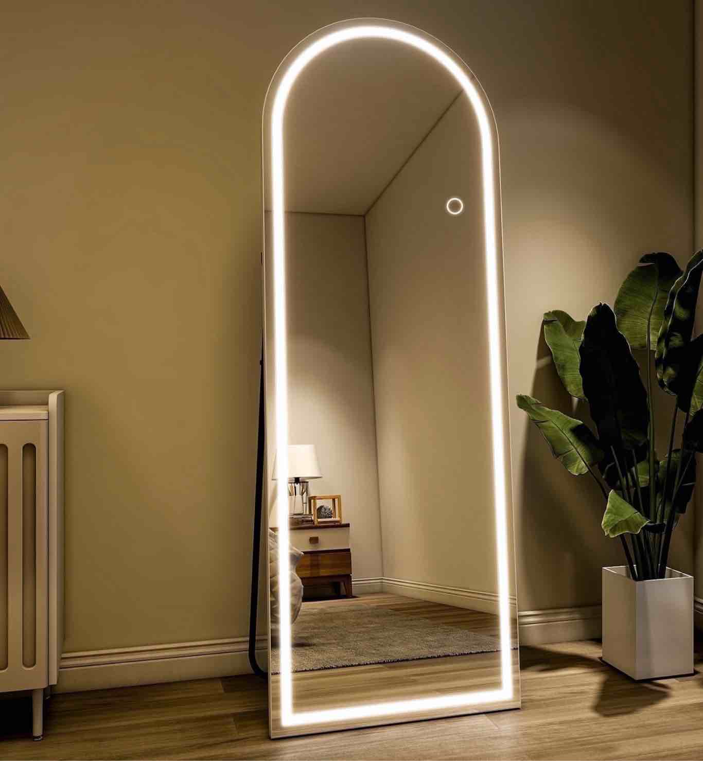 BEAUTYPEAK 64" x 21" LED Arched Full Length Mirror Standing Floor Mirror,White
