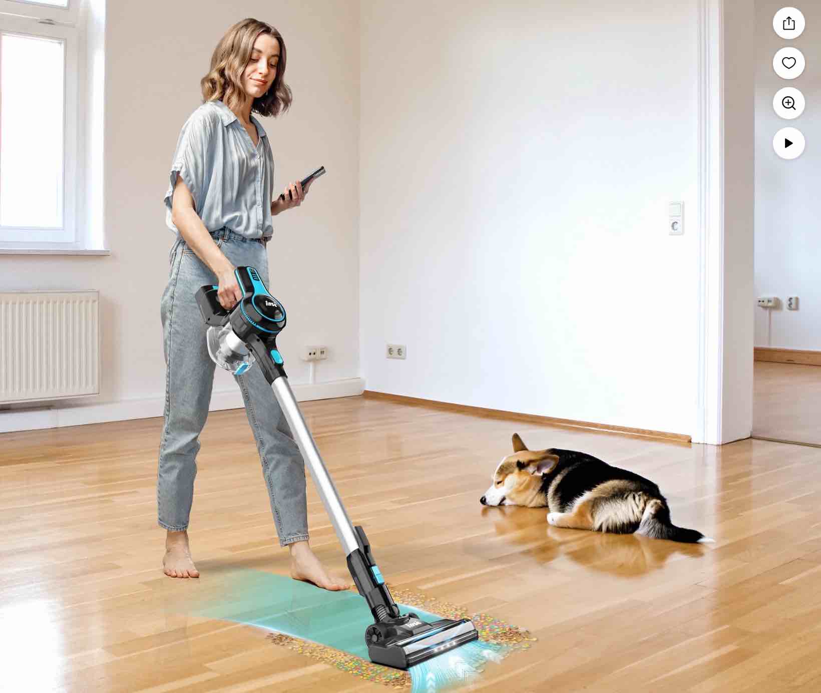 INSE Cordless Vacuum Cleaner 6-in-1 Rechargeable Stick Vacuum Lightweight for Carpet Hardfloor Pet Hair Home N520 Blue