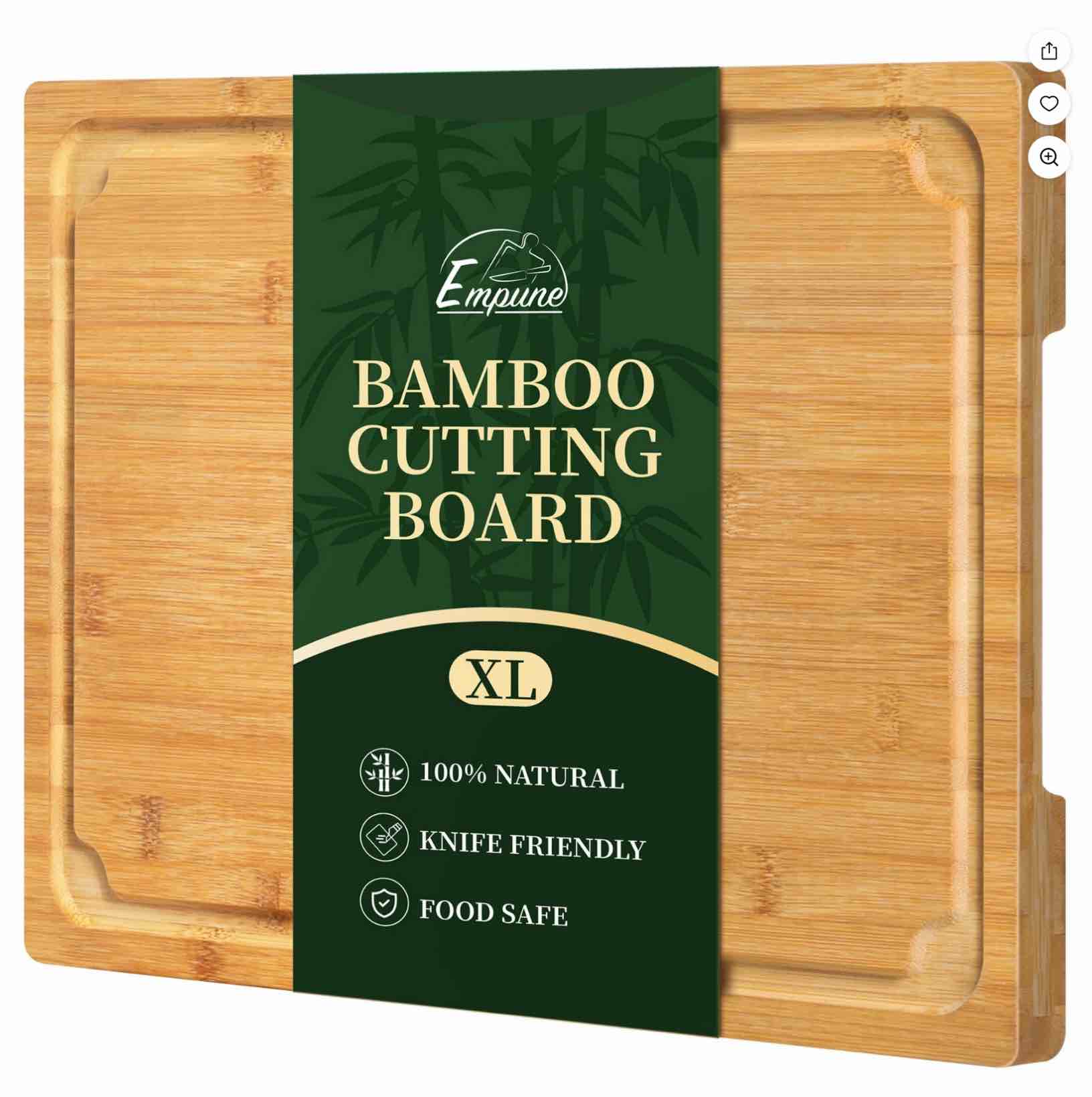 Empune Extra Large Bamboo Cutting Board, 17.4" Wooden Chopping Board for Kitchen with Juice Groove and Built-in Handles