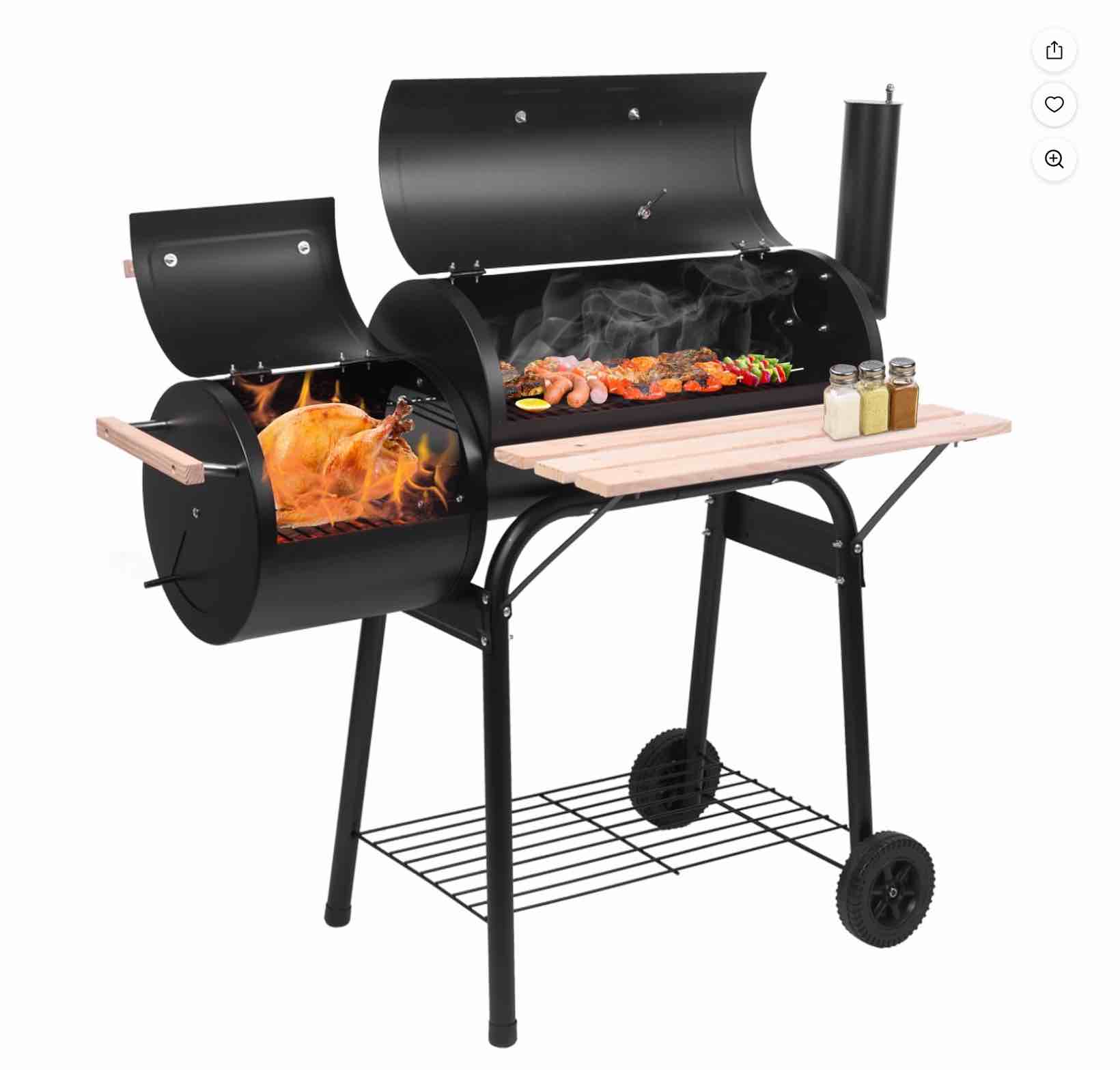 Zimtown BBQ Charcoal Grill Outdoor Barbecue Pit with Offset Smoker Patio Backyard Black