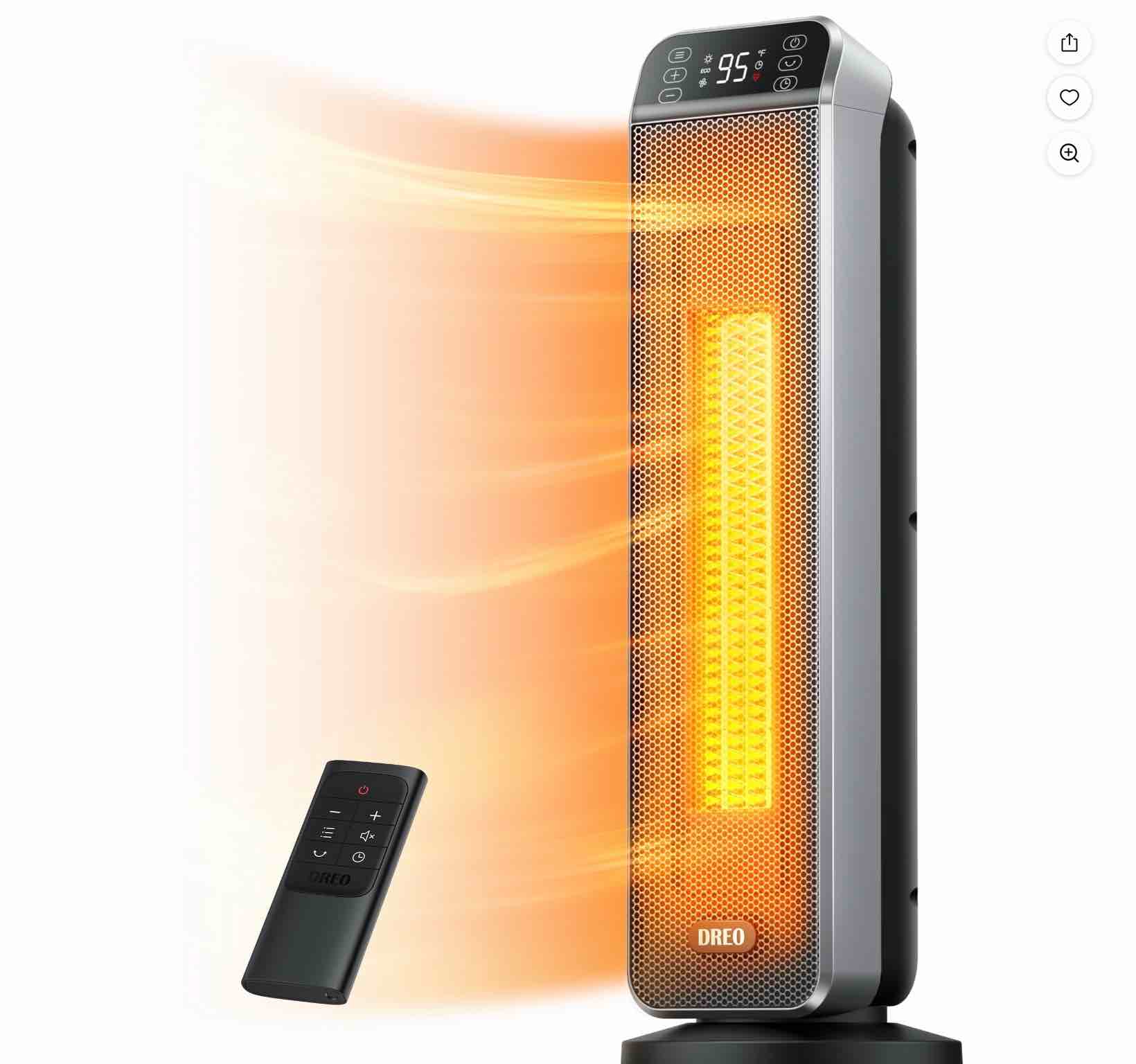 Dreo Space Heater for Inside  Electric Heater for Home with Remote  24  11ft/s Fast Quiet Heating  3 Modes  Safe Energy Efficient Heaters for Large Room  Bedroom  Silver