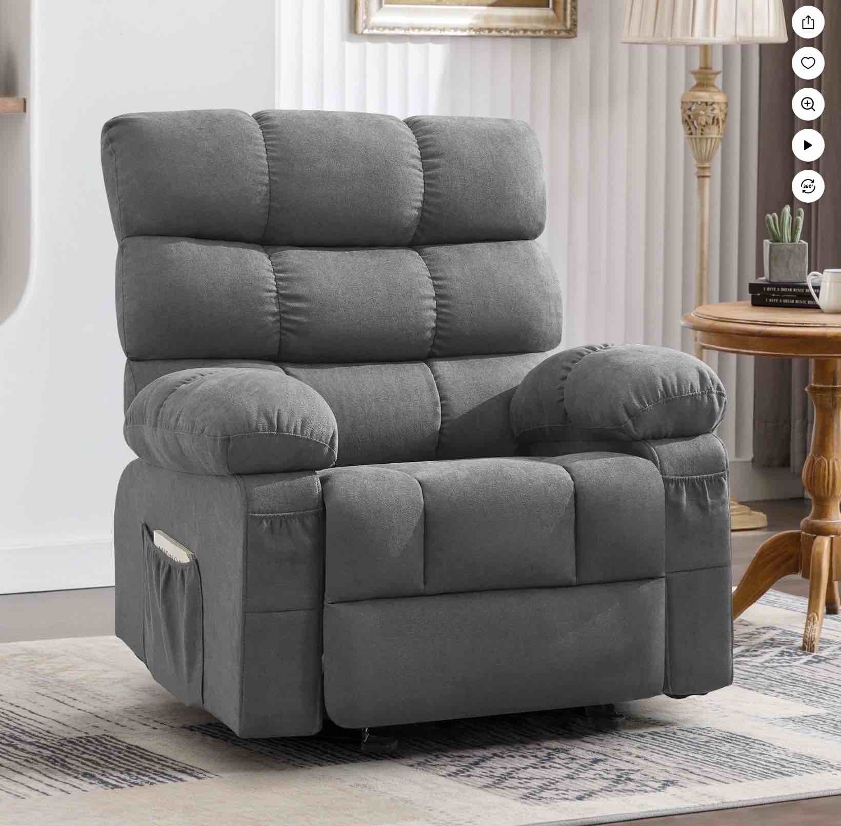 jonpony rocker recliner chair, ergonomic lounge chair for living room,small spaces with rocking function,side pocket,gray