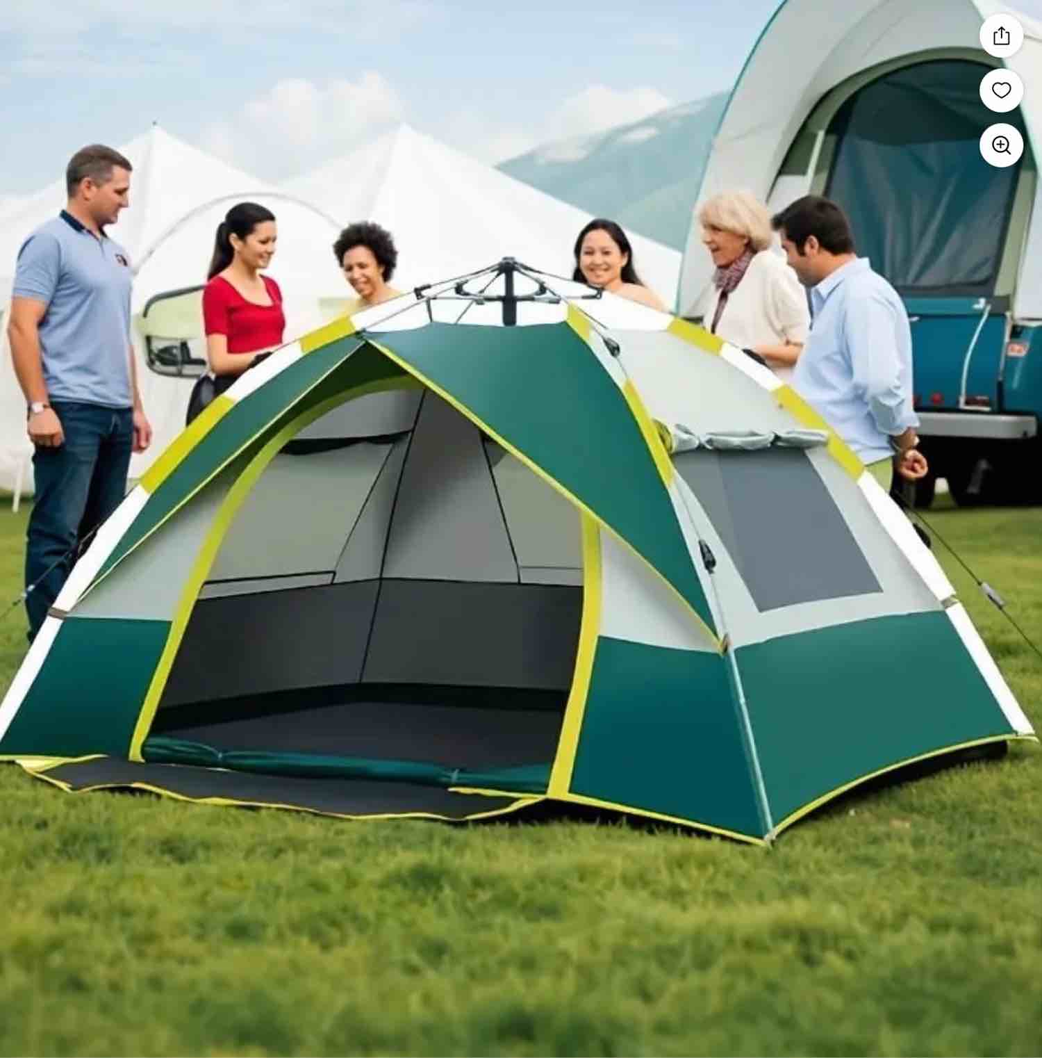 kaqinu 2-person camping tent, auto setup pop up tent, waterproof, huge door & windows for camping, hiking, travel