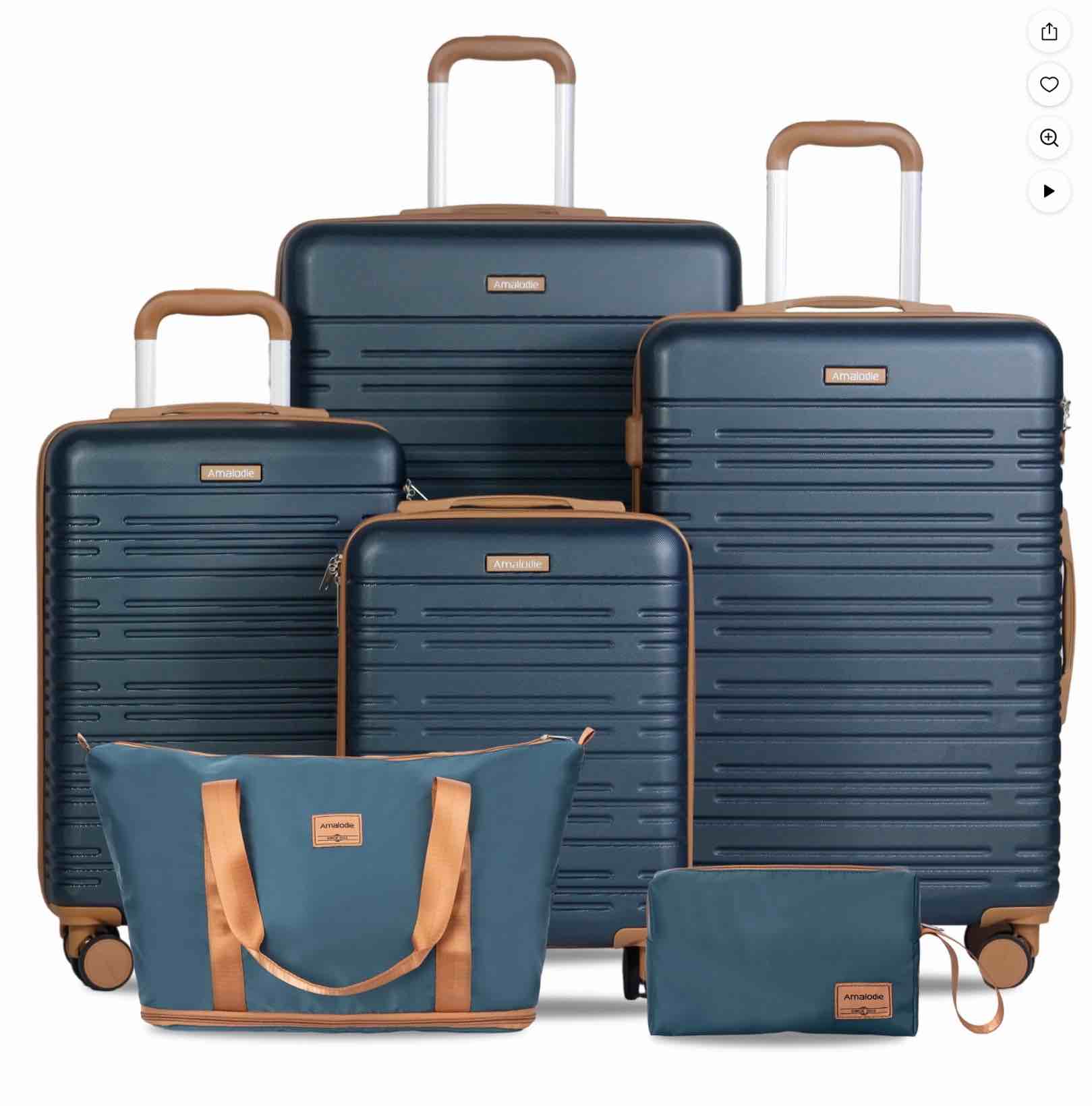 hardside luggage sets 6 piece, hardshell suitcase with tsa lock spinner wheel and travel duffle bag.dark green