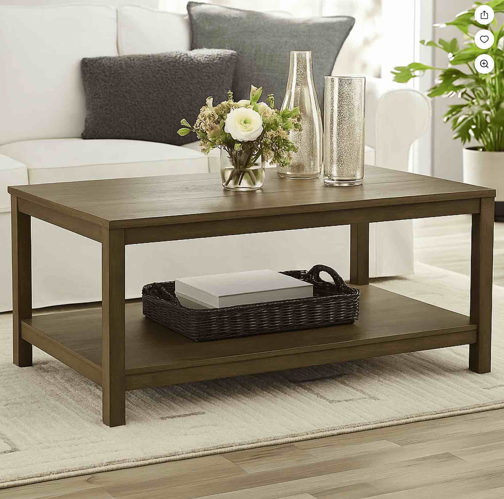dowellia farmhouse rectangle coffee table, rustic weathered oak