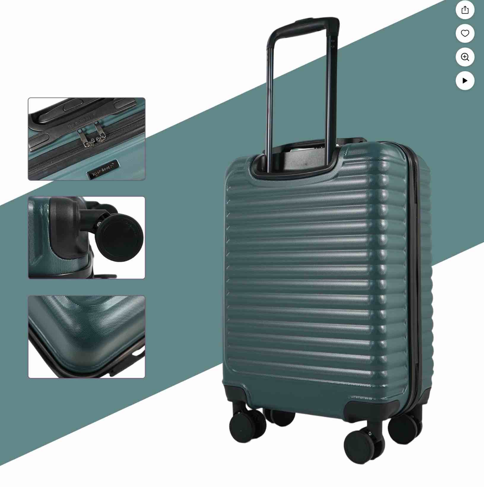 hardshell carry on luggage 20" lightweight hardside suitcase with spinner wheels.(green)