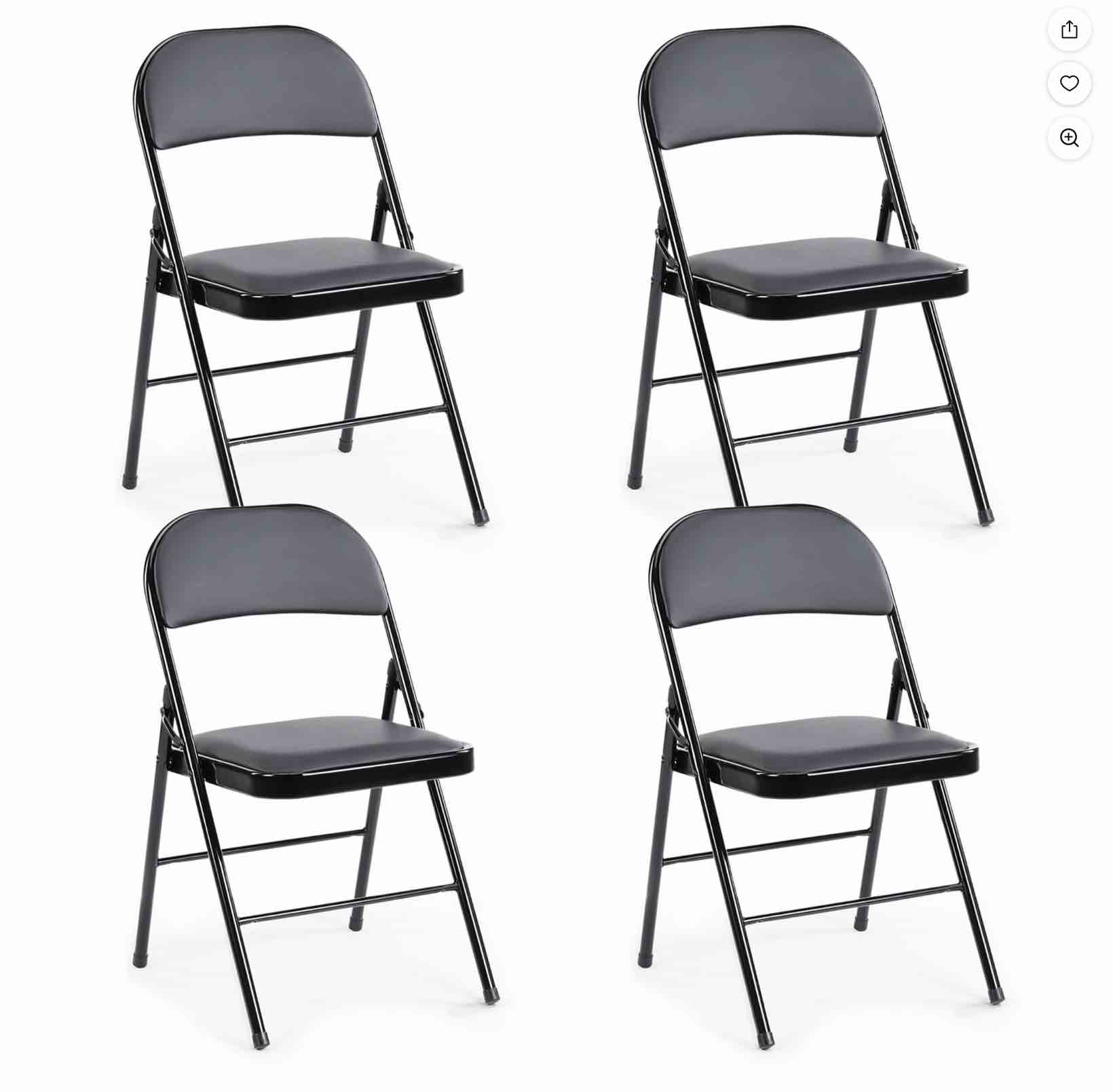 CONCETTA 4 Pack Folding Chair, Indoor Outdoor Portable Stackable Commercial Leather Padded Seat for Home, Office, Party, Black