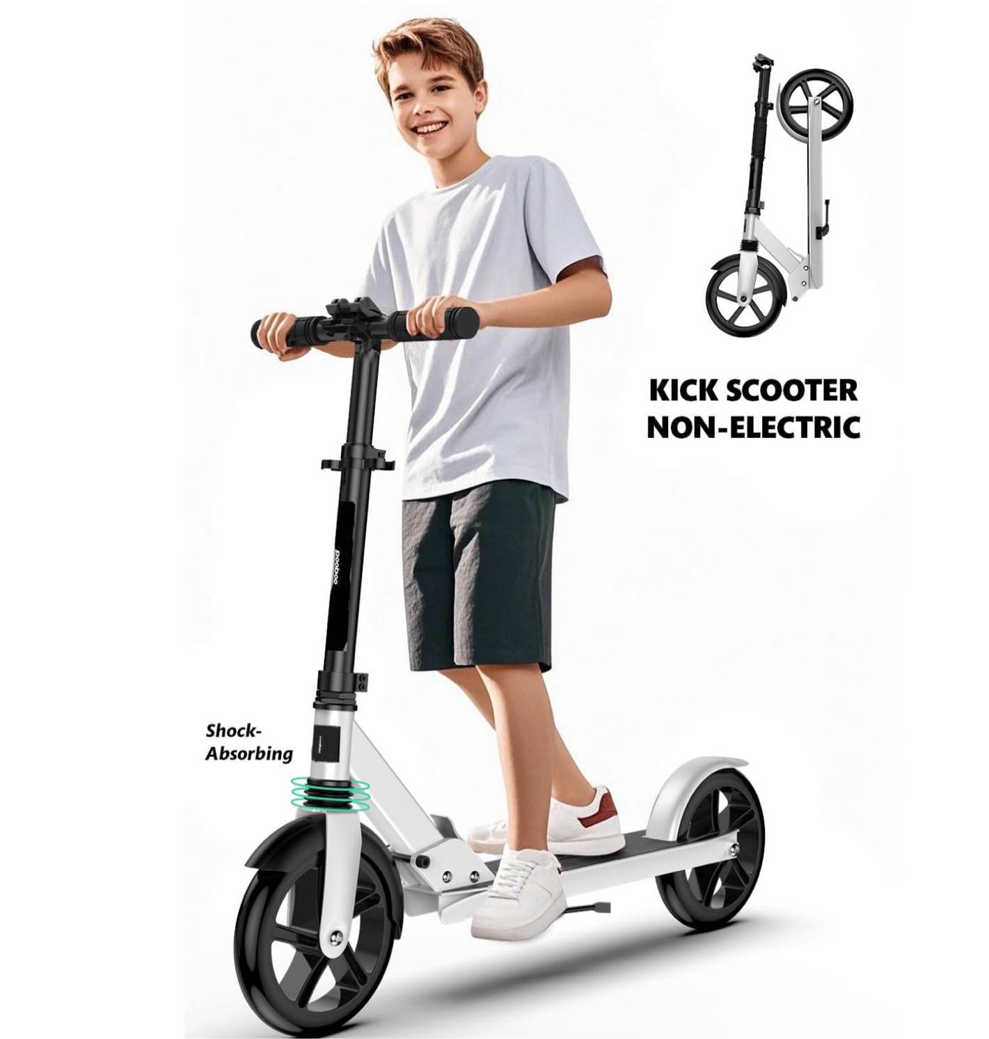 pooboo Foldable Scooter-7.9IN Big Wheels for Kid  Teens & Adults  4 Adjustable Levels  Max Load 220 LBS