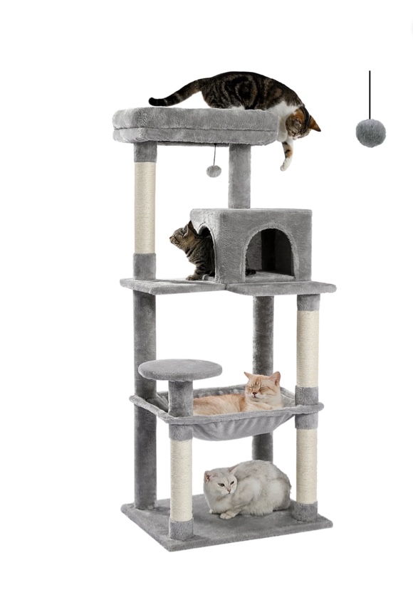 Pawz Road Cat Tree for Large Cats 56"Tall Cat Tower Condo with Scratching Post for Indoor Cats,Gray