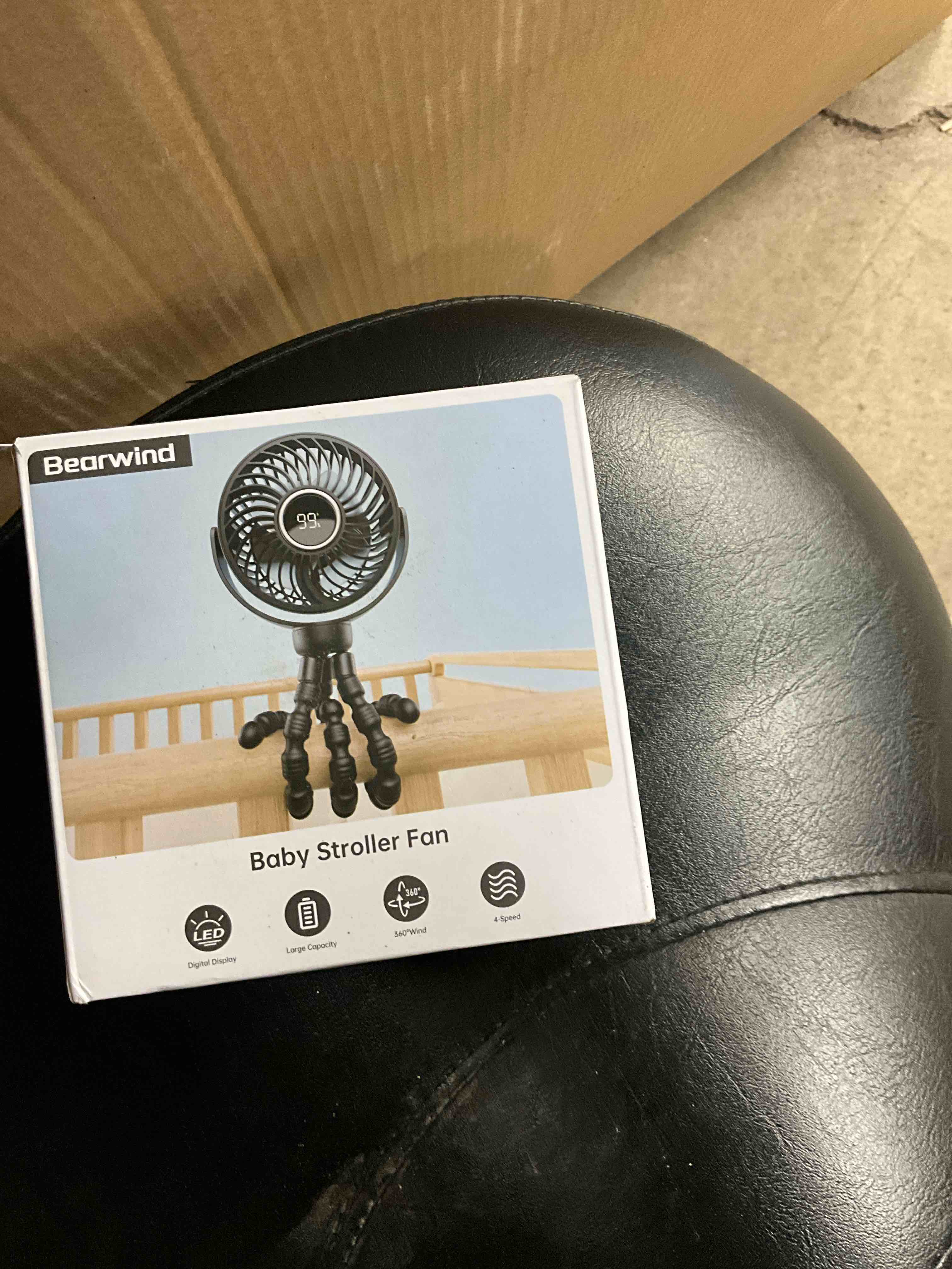 Condition photo showing Good Condition for Mini Portable Stroller Fan for Travel,360° Rotation,4-Speed LED Night Light Clip on Fans Operated by Rechargeable Battery, Baby Essentials for Car Seat Beach Bed Golf Cart (Black)