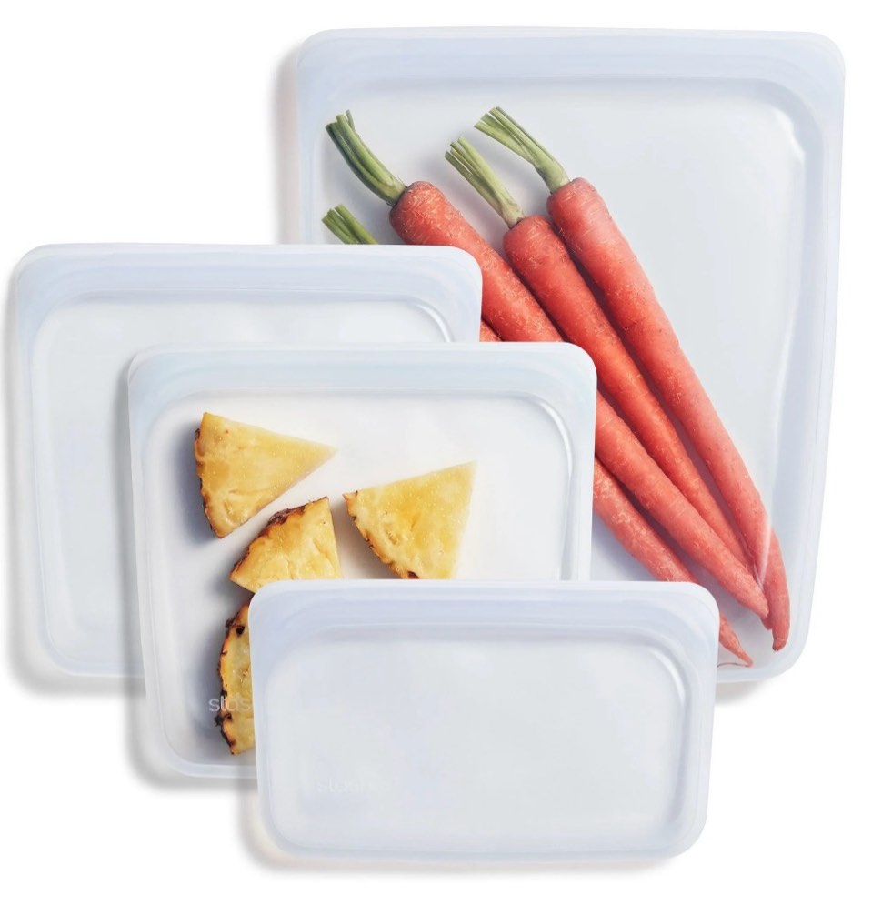 Stasher Premium Silicone Reusable Food Storage Bags  4-Pack  Clear  Multi-Use  Dishwasher Safe  Leak Free  Travel Containers
