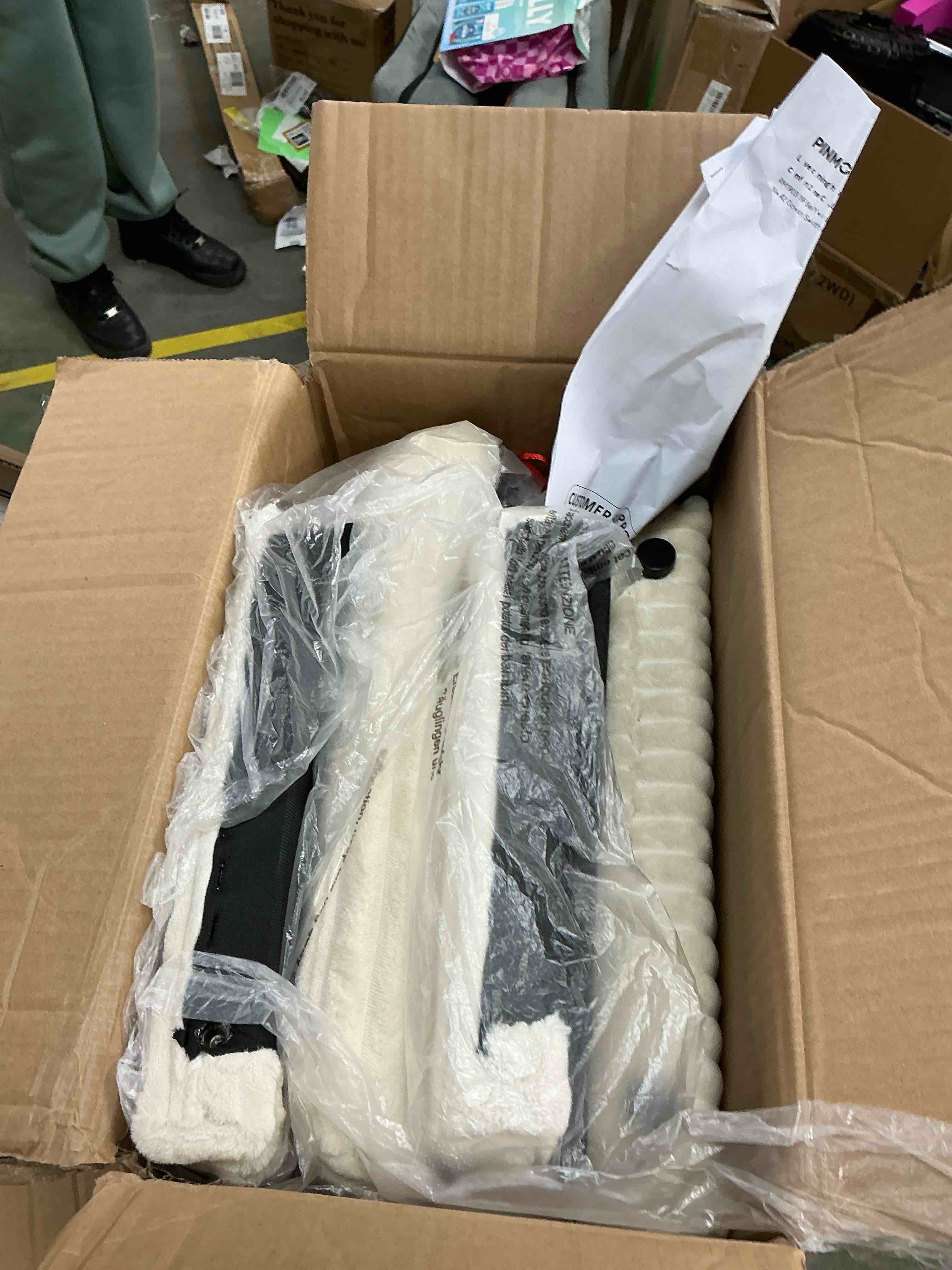 Condition photo showing New/Like New for Pinmoco 44" Storage Ottoman Bench, Upholstered Entryway Bench with Storage End of Bed Bench for Bedroom& Living Room, Corduroy Beige