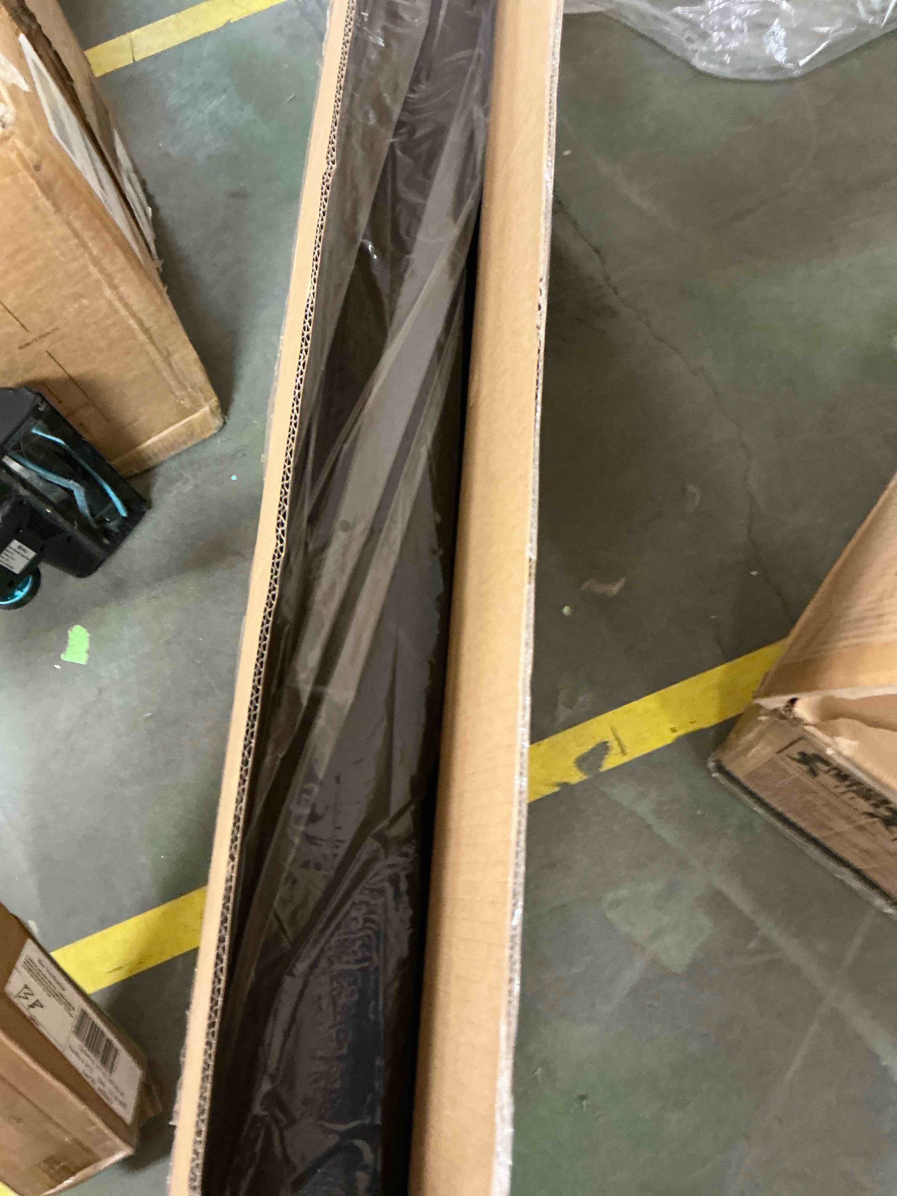 Condition photo showing New/Like New for Pinmoco 43" Storage Ottoman Bench Folding Leather Bedroom Storage Bench with Side Pocket for Entryway, Living Room, Dark Brown