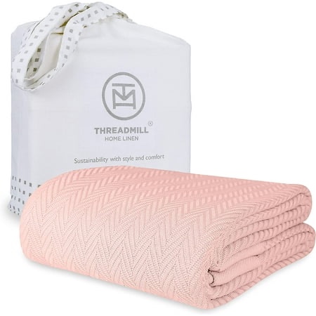 Threadmill Luxury Cotton Blankets for King Size Bed | All-Season Cozy 100% Cotton King Size Blanket | Herringbone Soft & Lightweight Fall Thermal Blan