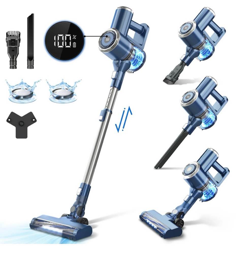 Prettycare Cordless Stick Vacuum Cleaner, 2600mAh 6-in-1 Lightweight Upright for Carpet Hard Floor Pet Hair W200 Upgraded