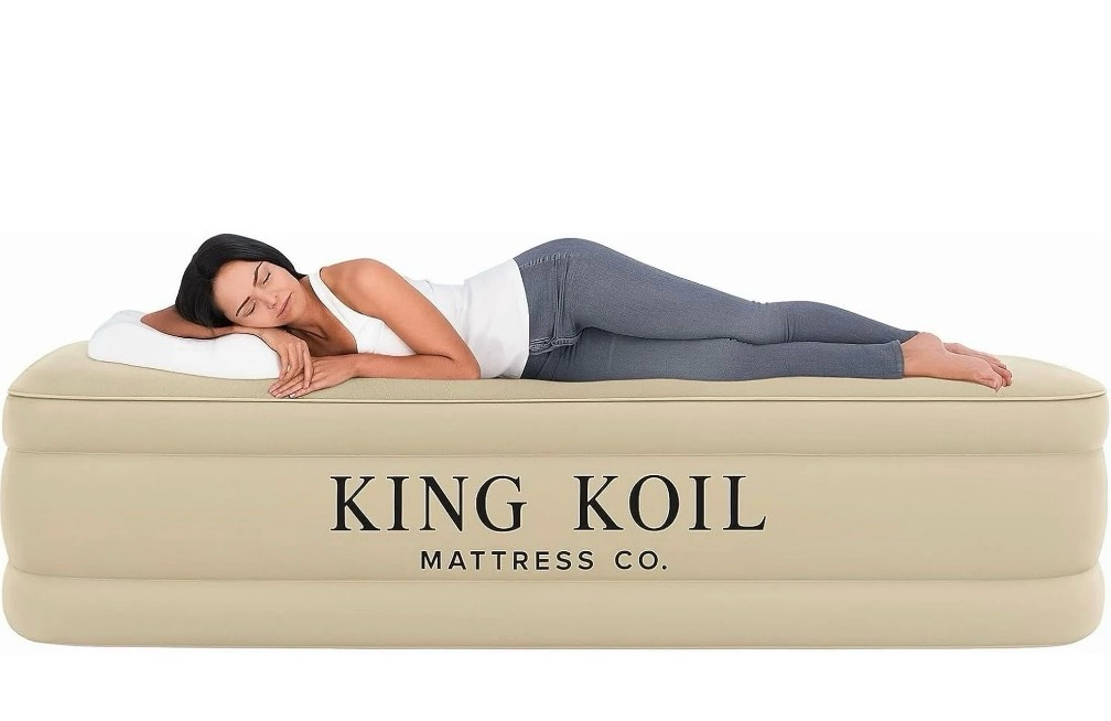 King Koil Luxury Twin Air Mattress with Built-in High Speed Pump for Camping  Home & Guests - Twin Size Double High Airbed Luxury Inflatable Blow Up Mattress Waterproof