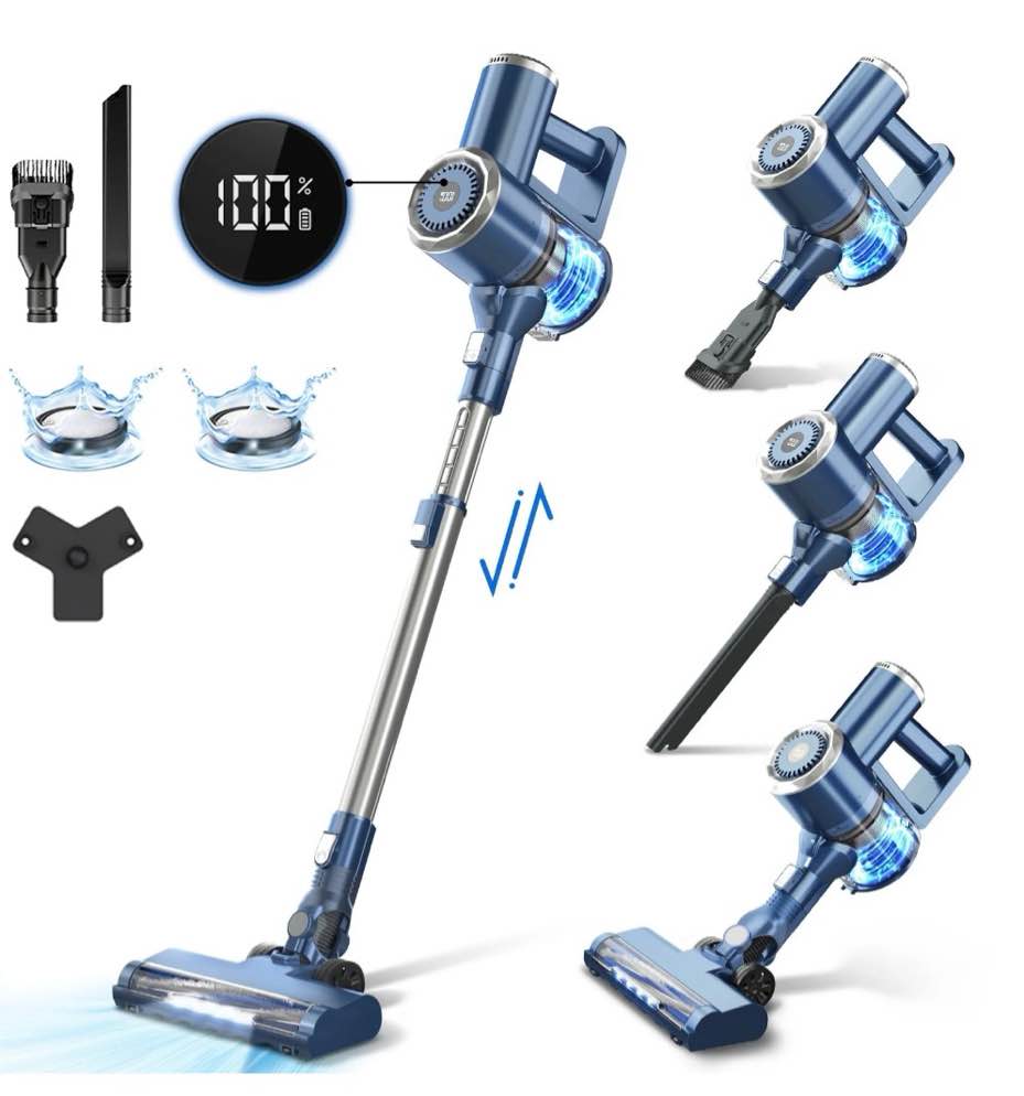 Prettycare Cordless Stick Vacuum Cleaner, 2600mAh 6-in-1 Lightweight Upright for Carpet Hard Floor Pet Hair W200 Upgraded